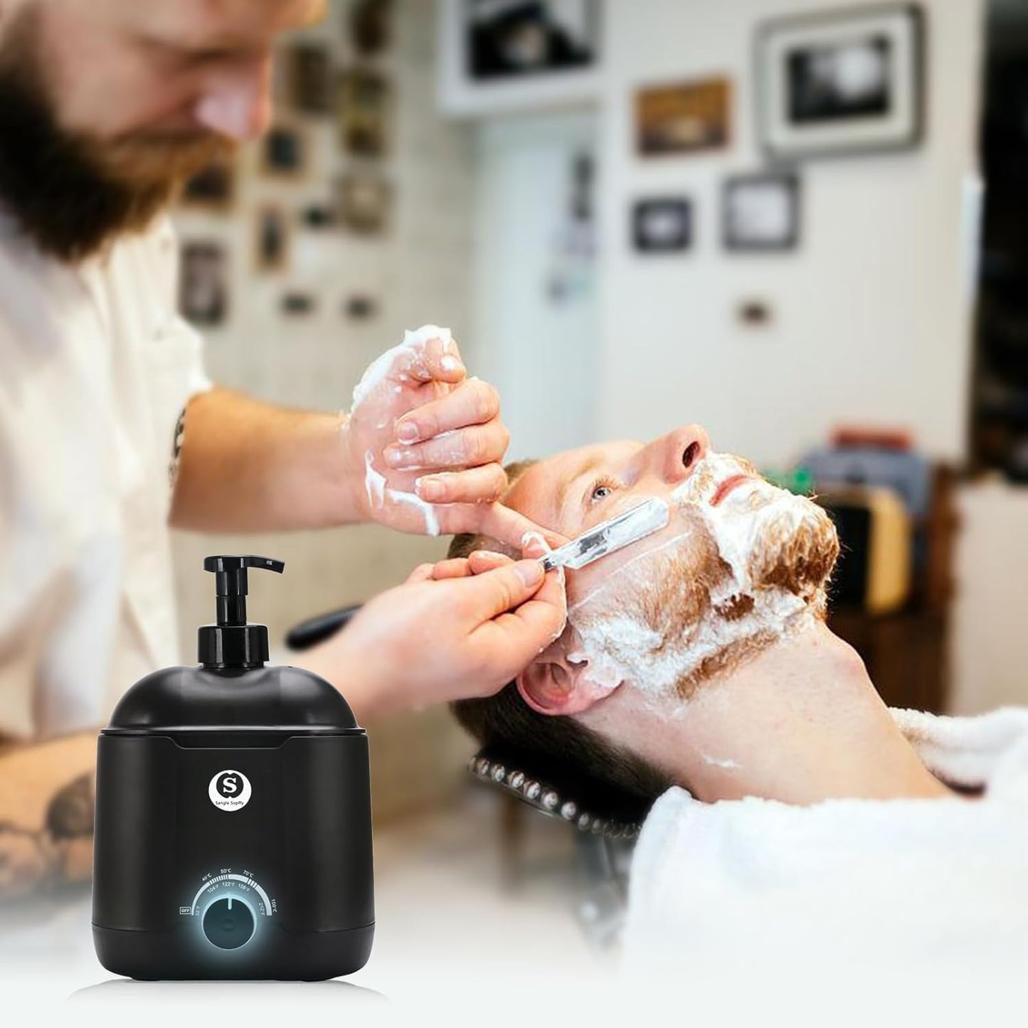 SANGLE SOPFFY Hot Lather Machine,Shaving Cream Warmer for Men 800ML Large Capacity Heated Shaving Cream Dispenser for Home Salon Barber Shop Spa With 2 Pumps,Christmas and Birthday Gift (Black)