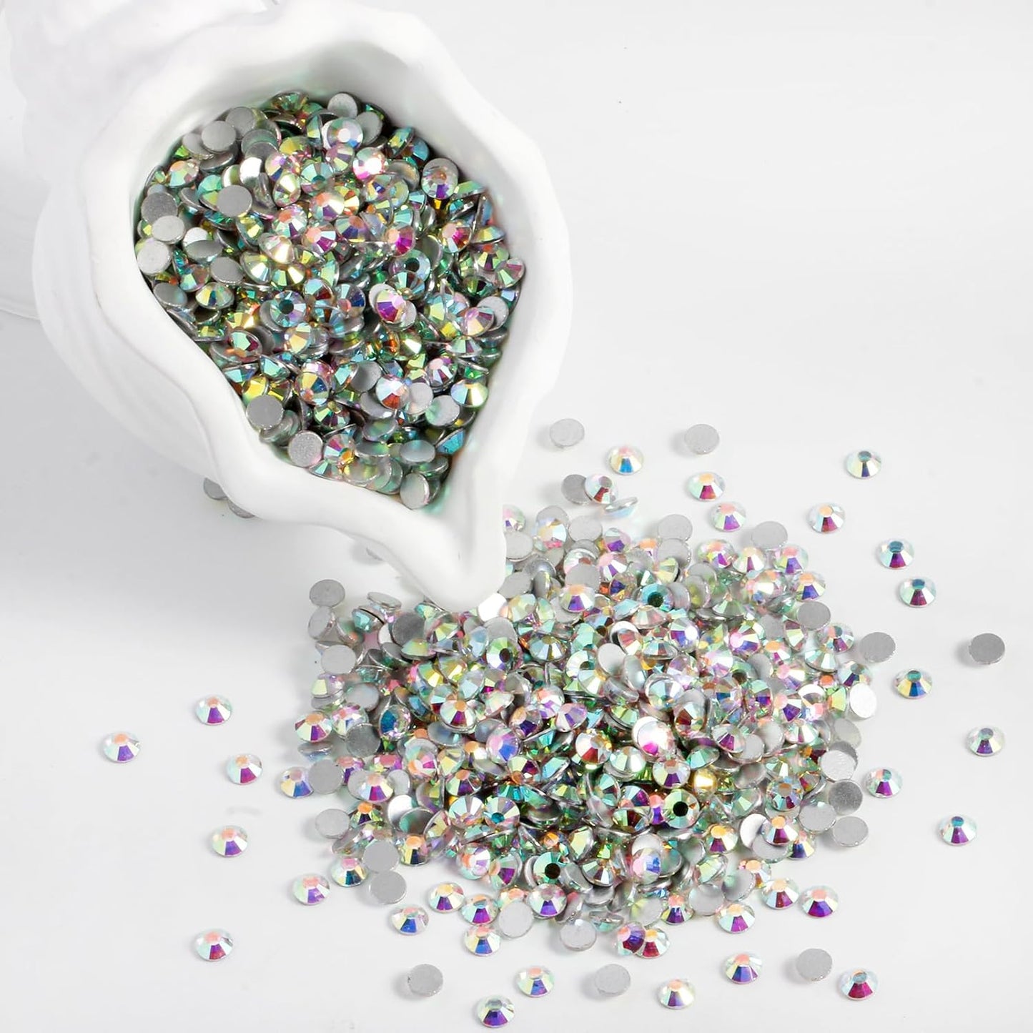 400PCS SS30 Flatback Rhinestones | 12-Facet Diamond-Cut Glass Gems for Nail Art, Clothing, DIY Crafts |Glue-On Decoration Stones with Silver Backing(Crystal AB)