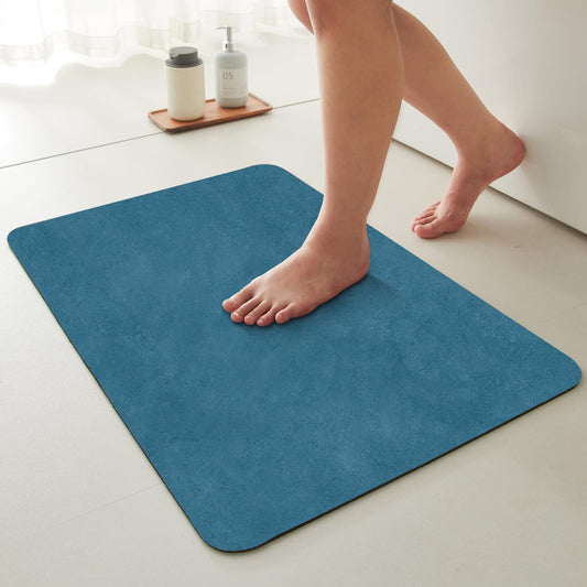 Bathroom Mat Quick Dry, Bathroom Rugs Non Slip Washable Thin Absorbent Bath Mat Fits Under Door Bathroom Floor Mat Perfect for Bath, Shower, or Sink 16"x24" Denim Blue
