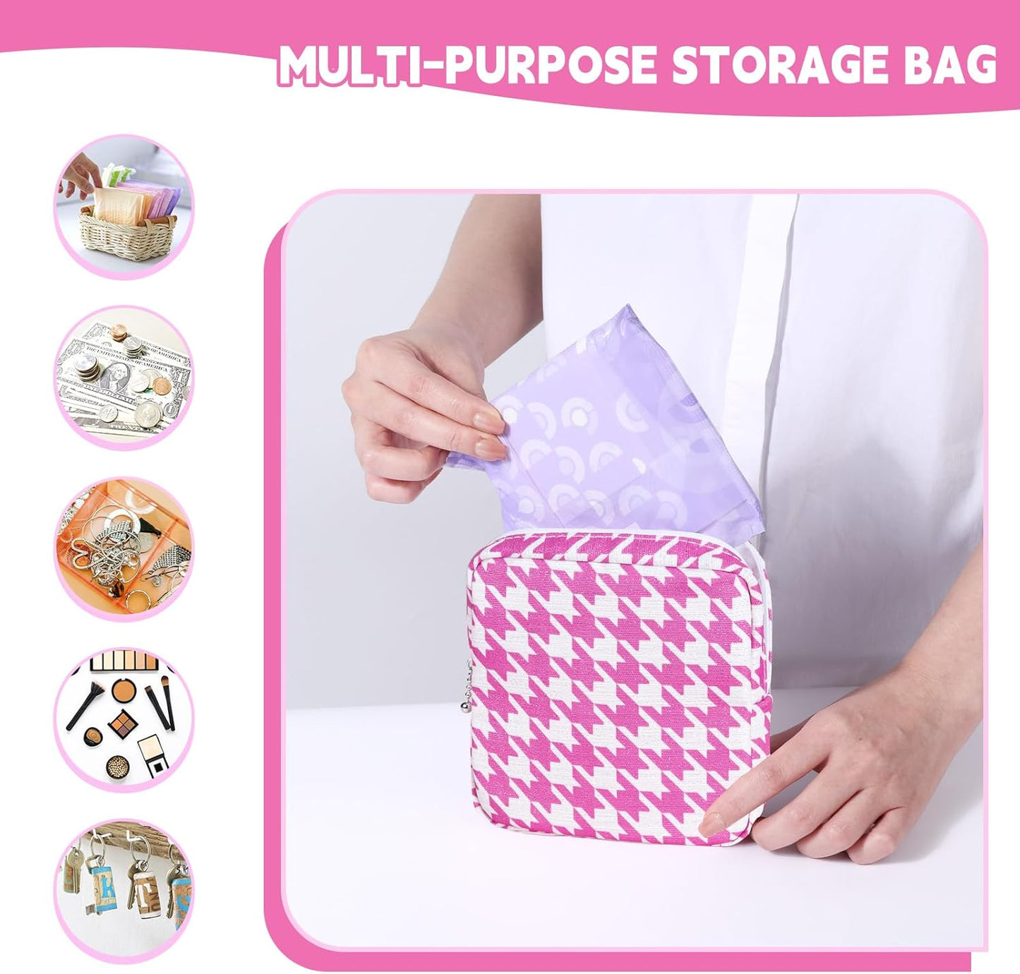 Period Bag for Teen Girls, Canvas Sanitary Napkin Storage Bag with Zipper, Portable Menstrual Pad Bag Tampon Holder for Purse