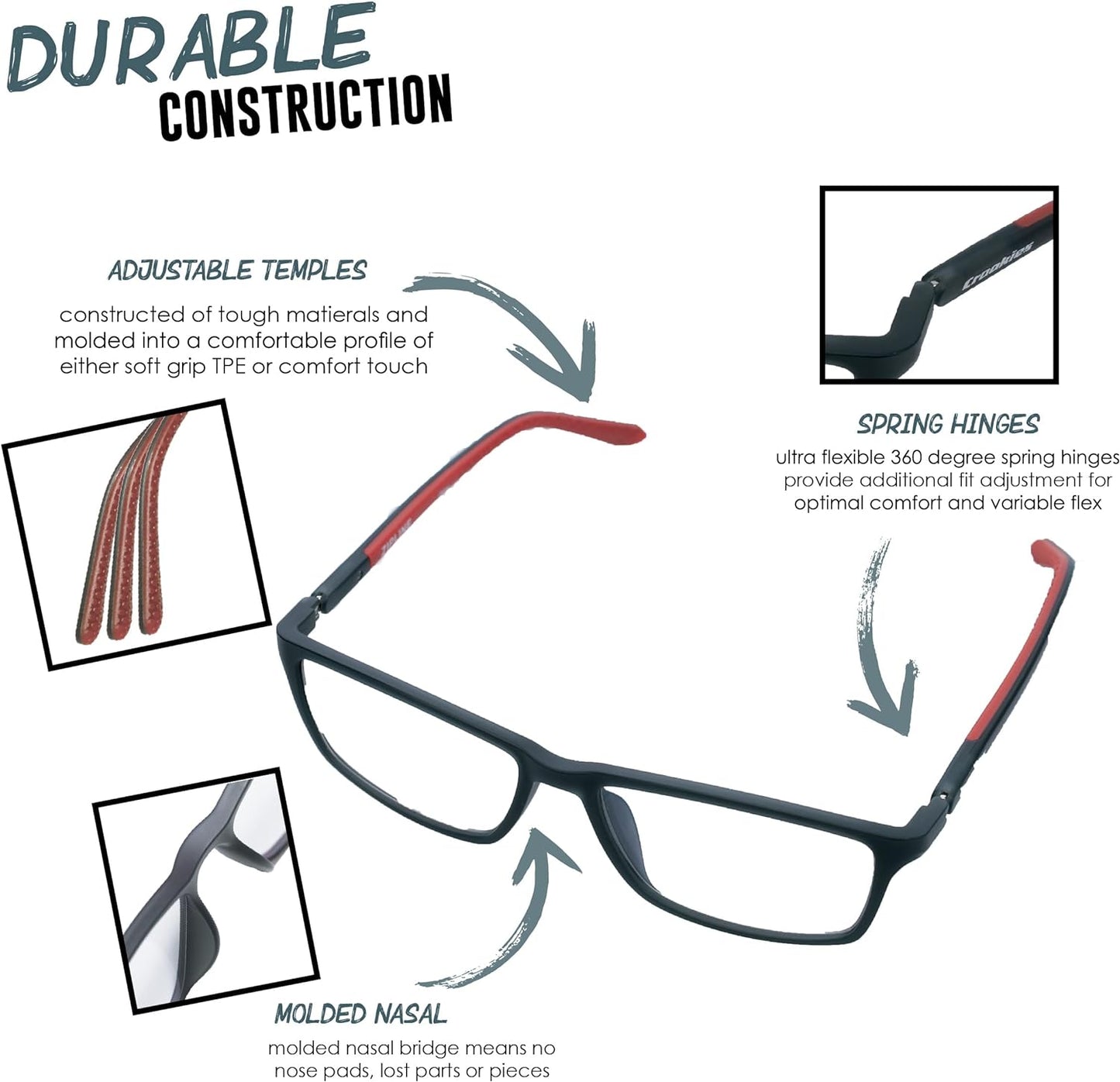 Croakies Zipline Photochromic Progressive Eyewear | UV400 Sunglass for Outdoor | Bluelight Eyeglass for HEV Devices | Bundle