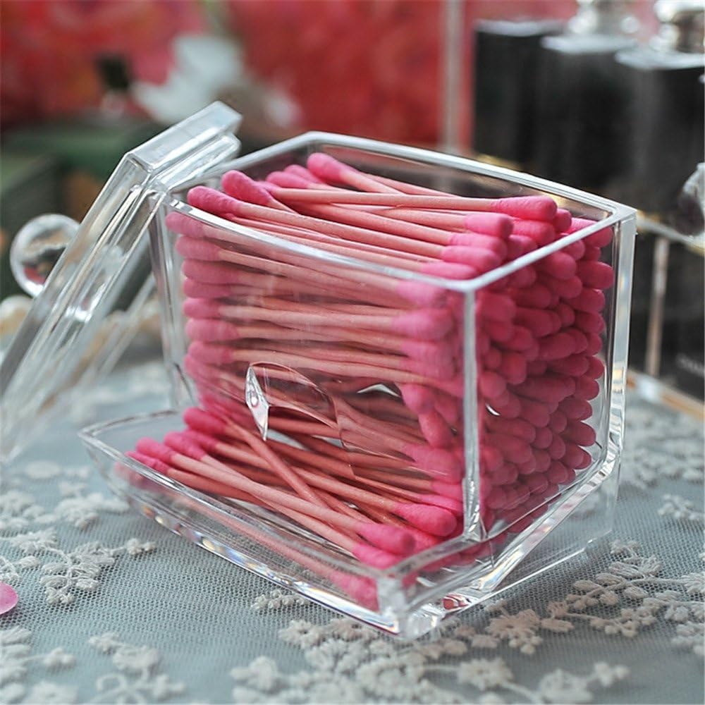 Sooyee Qtip Holder Restroom Organizer,Acrylic Q Tip Storage Organizer,Cotton Swab Holder,Qtip Dispenser,Clear