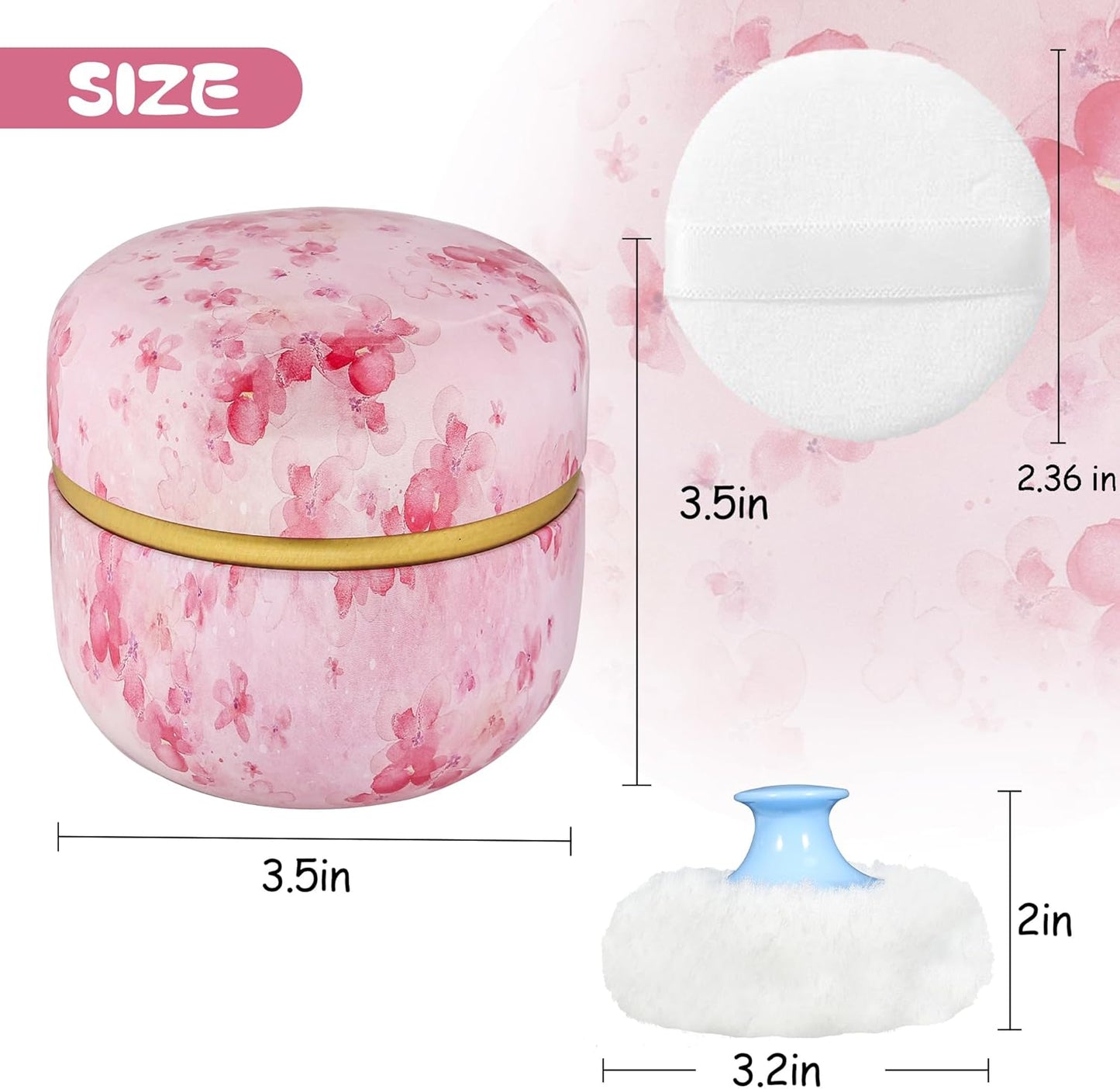 WEMEGA Body Powder Case with Powder Puff Powder Container Tea Box for Baby and Women Powder Puff and Powder Case for Travel (Pink Flower1)