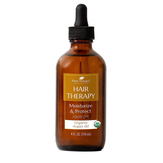 Plant Therapy Hair Therapy Moisturize & Protect Hair Oil 4 oz Organic Argan Oil 100% Pure and USDA Organic, First-Press, Virgin, For Face, Hair, Skin, Nails and Cuticles