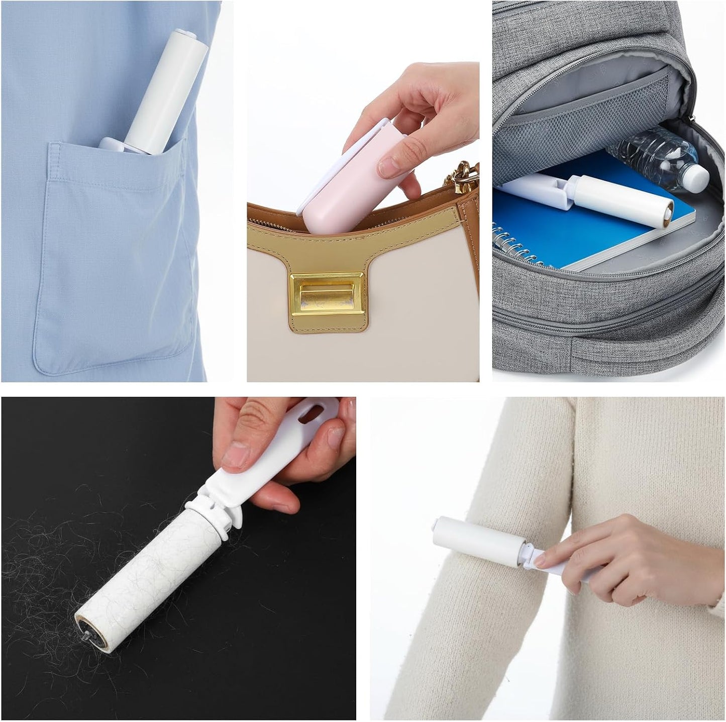 2Pcs Mini Lint Roller Travel Size Portable Lint Roller for Pet Hair Remover Pocket Travel Essentials for Clothes Reusable Purse Accessories Backpack Essentials (Pink Gray)