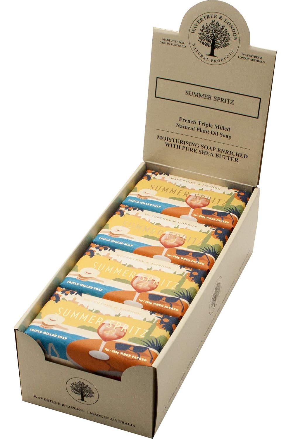 Wavertree & London Summer Spritz Scented Natural Soap (8 Bars), 7oz Moisturizing French Triple Milled Soap Bars enriched with shea butter - Pure Plant Oil Bath & Body Bars for All Skin Types