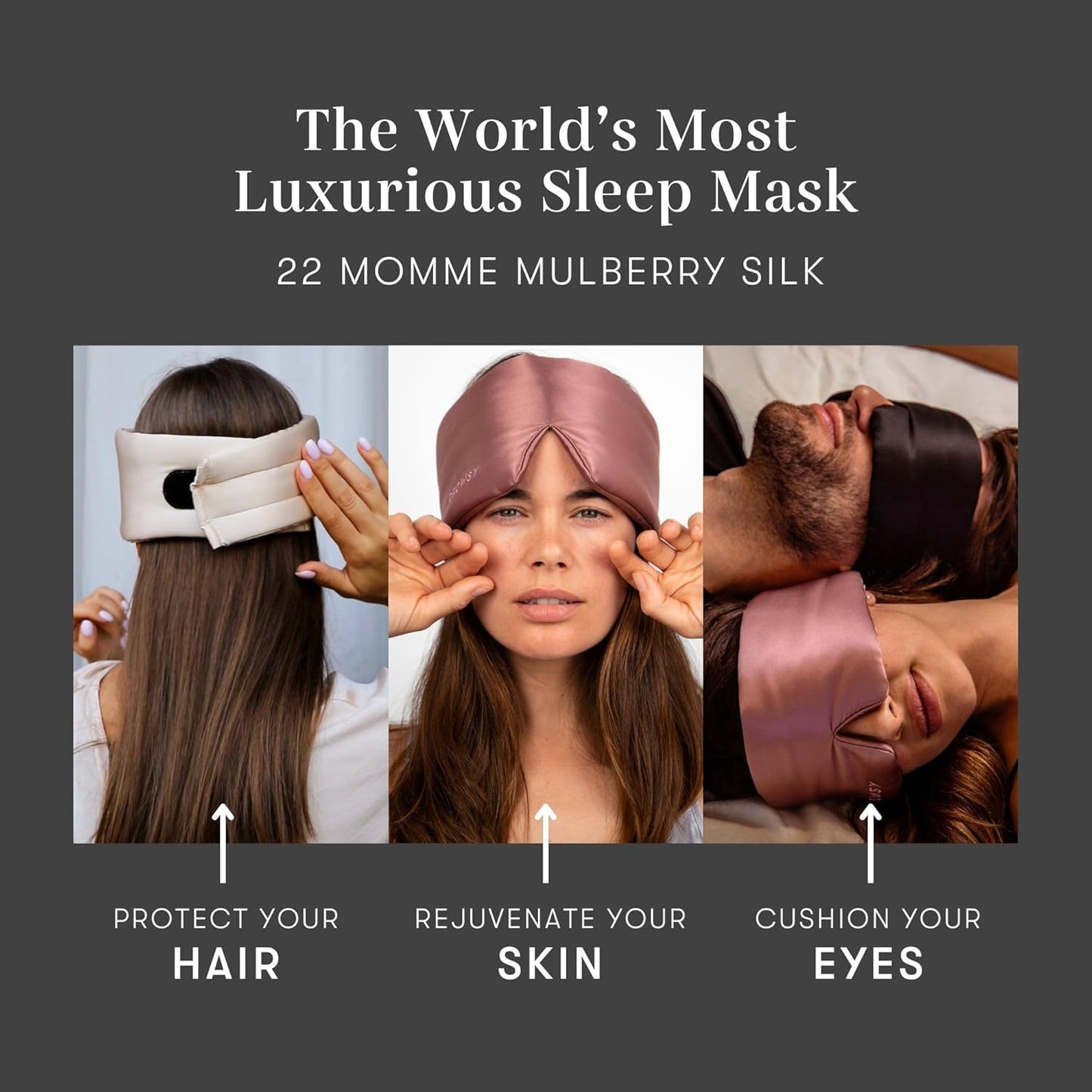 DROWSY Silk Sleep Mask. Face-Hugging, Padded Silk Cocoon for Luxury Sleep in Total Darkness. (Moonlight Shadow)
