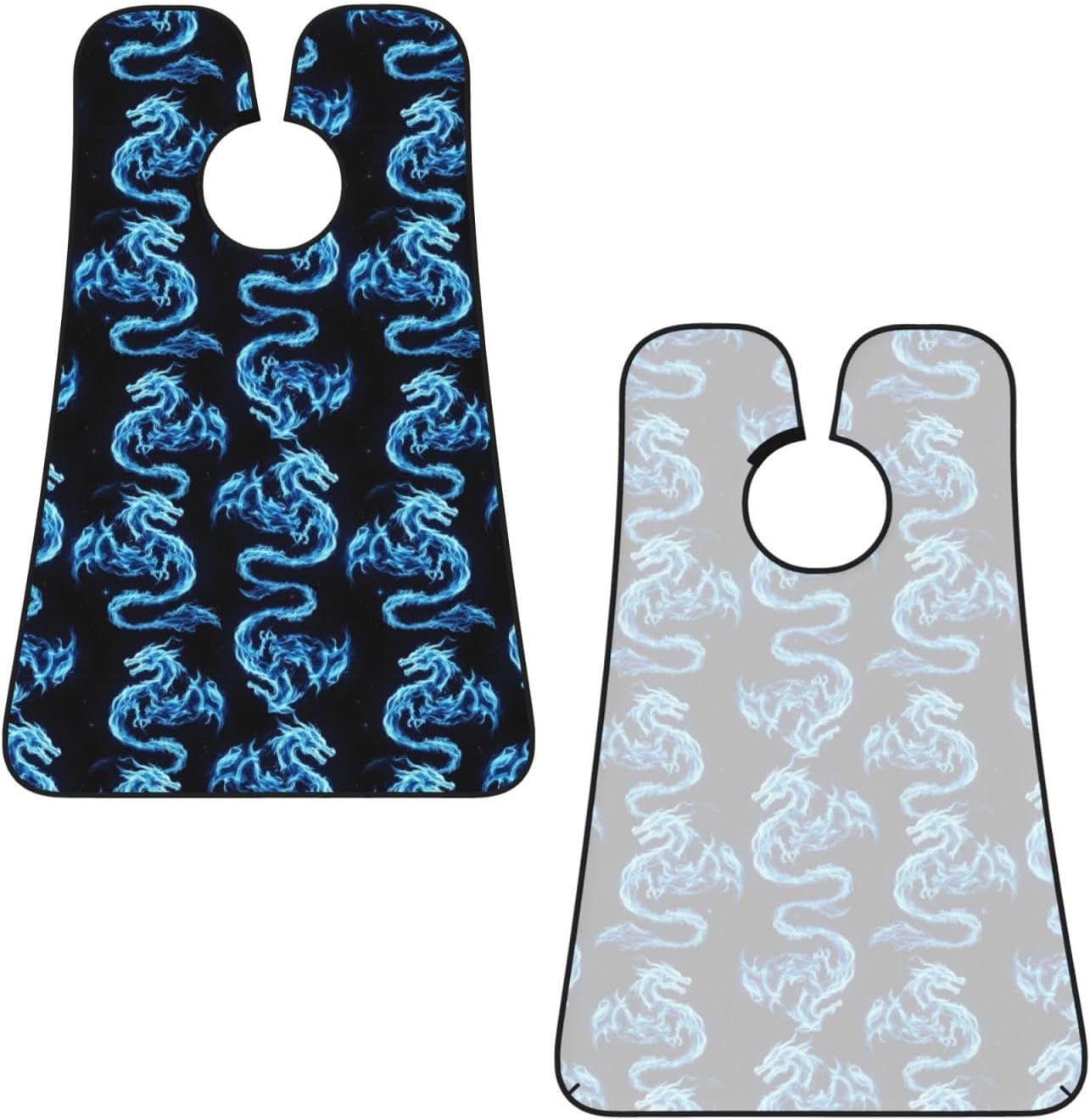 Strong Suction Cup Beard Grooming Bib, Non-Stick Hair Catcher, Waterproof, for Shaving, Black Blue Fire Dragon Art