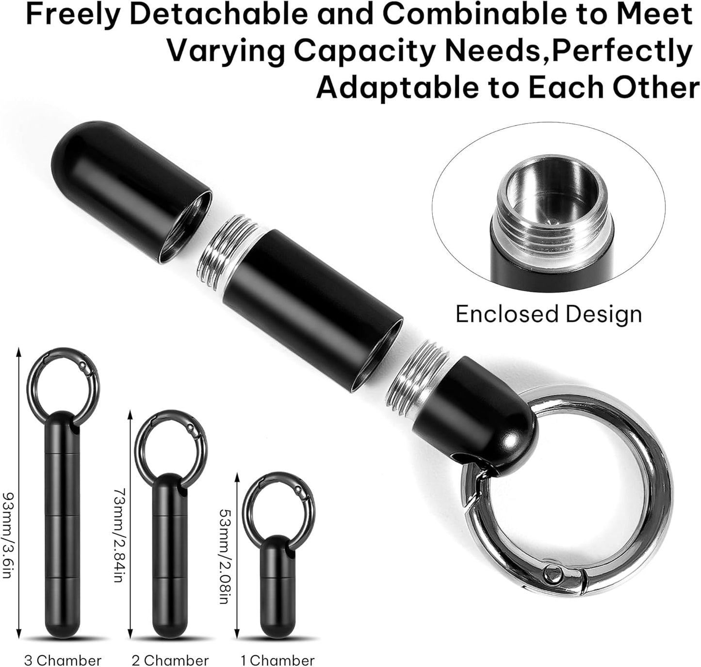 Titanium Keychain Pill Holder,Mini Pill Case Keychain,Waterproof Pocket Pill Case,Small Pill Container for Travel Purse(2 Compartment)