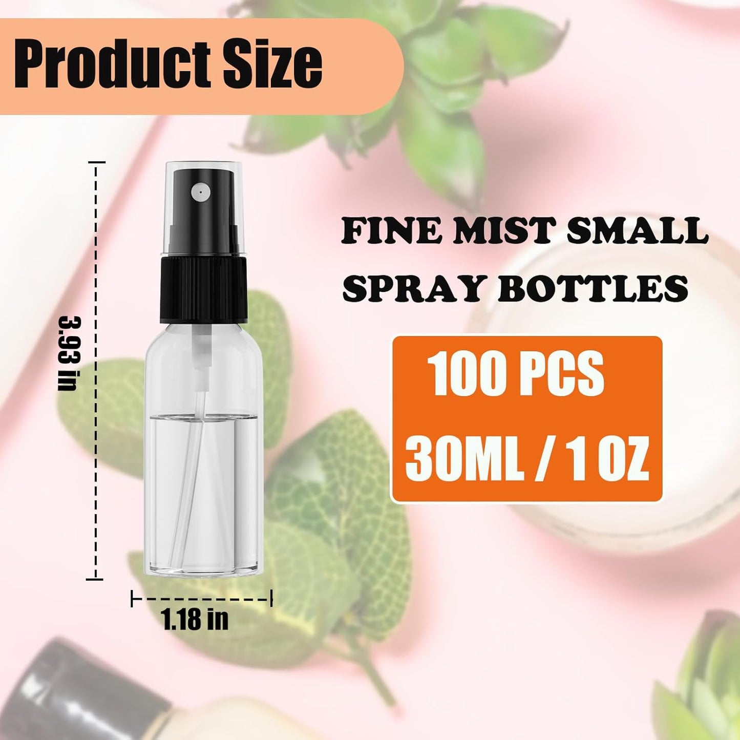 EVANCENT 100Pack Small Spray Bottles 1oz, 30ml Travel Spray Bottle with Black Fine Mist Sprayer, Mini Empty Refillable Containers Portable Cosmetic Bottles for Plants, Cleaning, Misting & Skin Care