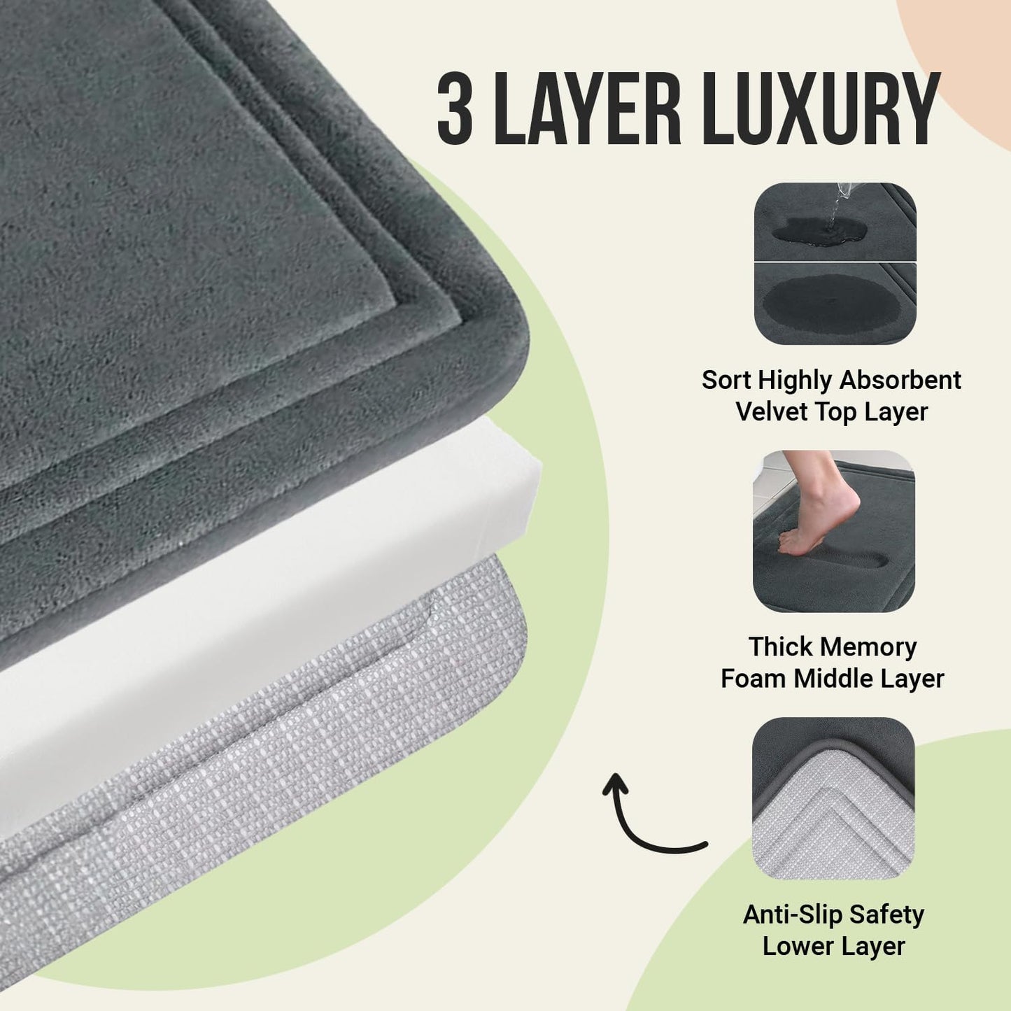 ITSOFT Memory Foam Bath Mat 59x23, Non Slip, Machine Washable, Quick Dry & Absorbent Rugs, Bath Mats for Bathroom Floor, Tub & Shower, Bathroom Rug, Beige