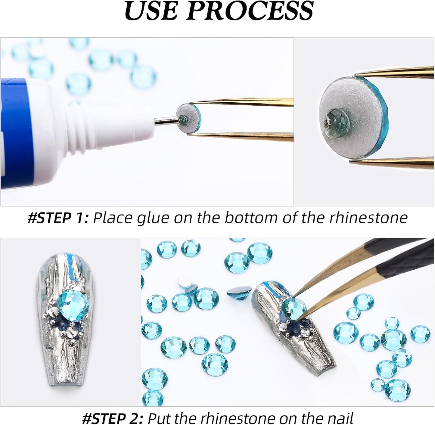 Aquamarine Flatback Rhinestones, Glass Rhinestones for Nail Art and Craft, Glue Fix, Loose Crystal Gemstones(Aquamarine, SS10, 1440pcs, 2.7-2.8mm)