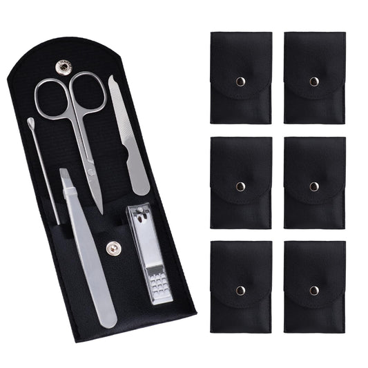 6 Sets Pack Travel Manicure Set Professional Nail Clipper Kit-5 Pieces Stainless Steel Manicure Kit, Women Men Grooming kit With Nail Care Tools Beauty Scissors Tweezers (Silver Black)