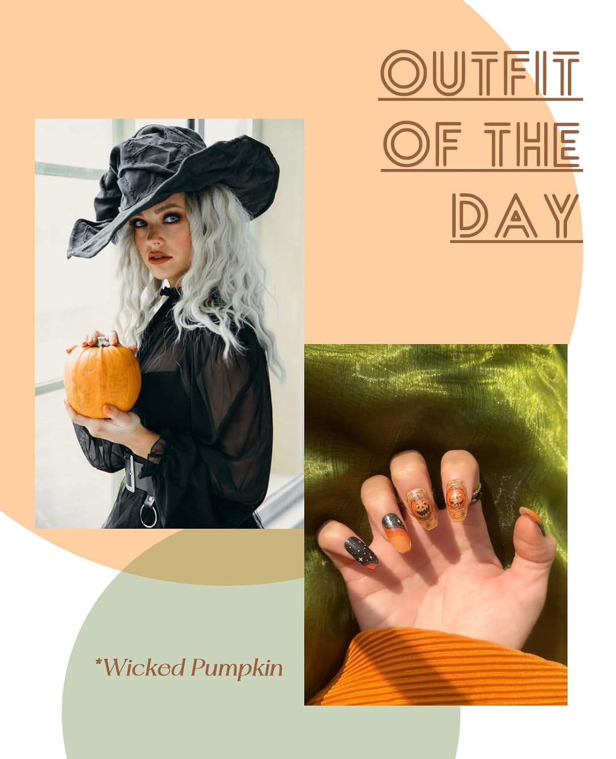 Semi Cured Gel Nail Strips, 20 pcs Nail Wraps, Glaze Stickers, Salon Quality French Manicure, Full Decal Gel Polish Strips, Long Lasting SCG, Easy on, UV Required (Wicked Pumpkin)