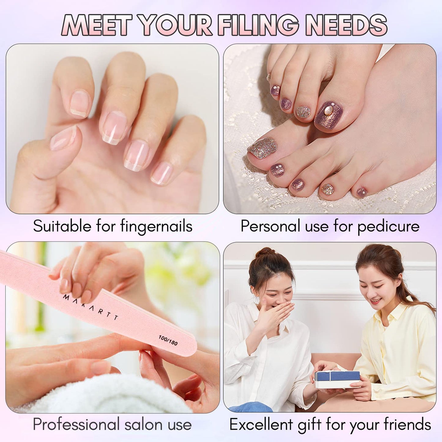 Makartt Nail Buffer Block, 100/180 Grit Sponge Nail Files, 10pcs Double Sides Pink Nails Sanding Filer for Acrylic Gel, Professional Manicure Art Buffering Kit for DIY Salon Use