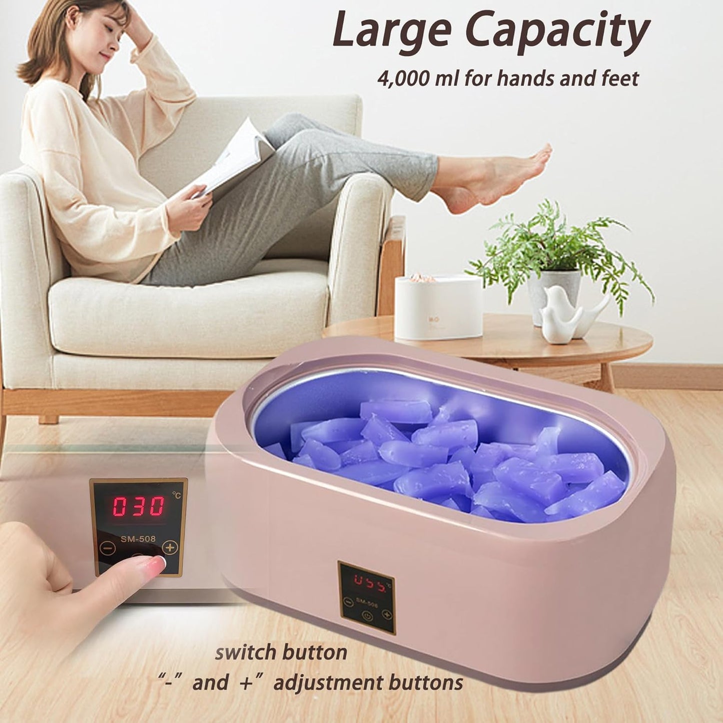 Paraffin Wax Machine for Hands and Feet – 4000ml Paraffin Wax Bath for Skin Brightening & Even Tone – Moisturizing & Softening Treatment for Dull Skin on Hands, Knees, Elbows