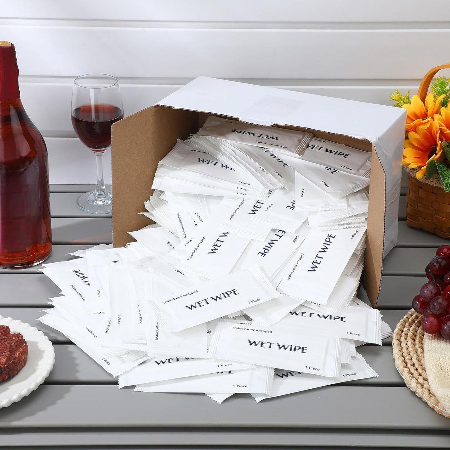 Timgle 300 Pack Individually Wrapped Wet Wipes Bulk Travel Size Unscented Hand Wipes Packets, Wet Napkins Clean Hands Quickly for Travel Homeless Restaurant Barbecue Wedding(White)