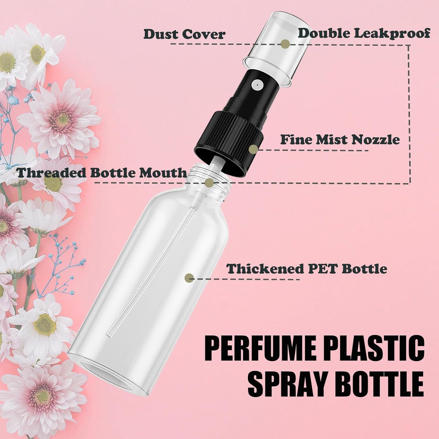 100Pack 2oz Spray Bottles Plastic, 60ml Small Spray Bottle Bulk Black Fine Mist Sprayer, Empty Refillable Containers Portable Cosmetic TravelSpray Bottles for Plants, Cleaning, Misting & Skin Care