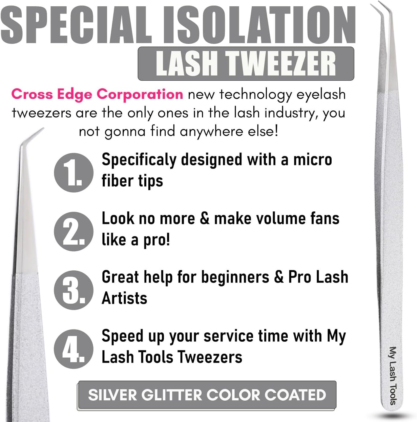 Isolation Tweezer Eyelash Extension Curved Degree Tweezers for Isolation – 14cm Japanese Stainless Steel, Best for Individual Isolation & Classic Lashes Eyelash Twisers (Silver Pantone)