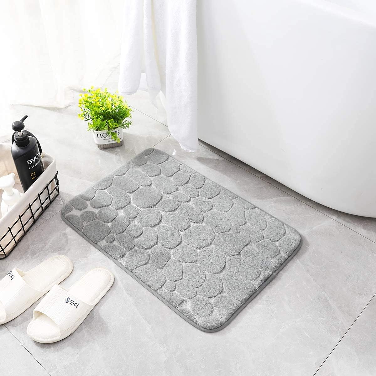 YIHOUSE Memory Foam Bath Mat Cobblestone Bathroom Rugs Super Water Absorbent Bath Mats for Bathroom Machine Washable Bath Rugs(20x32,Light Gray)