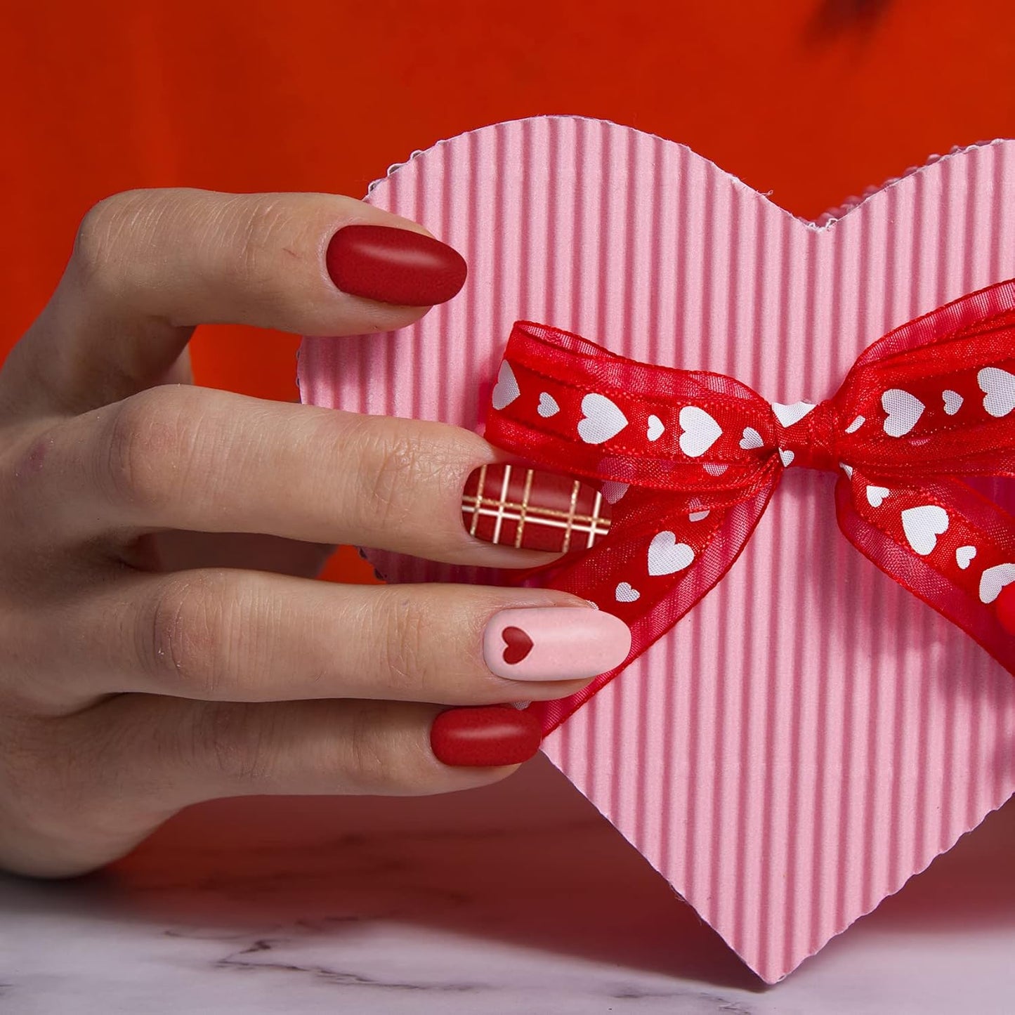 TailaiMei 12 Sheets Valentine's Day Nail Wraps Adhesive Nail Art Stickers Full Wraps Strips with 2 Pcs Nail Files for DIY Nail Decals (Heart Style)