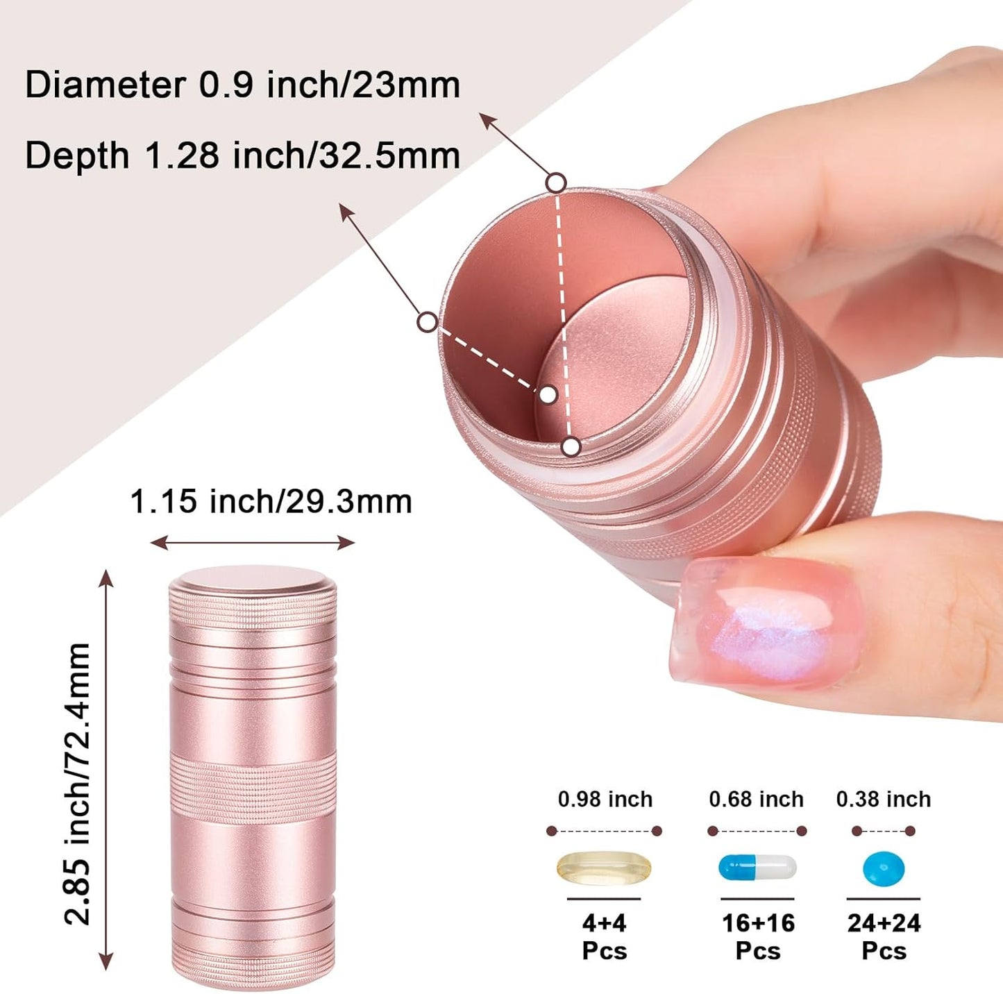 Small Pill Box Metal Pill Case - Portable Waterproof Pill Container for Pocket Purse, Travel Daily Pill Holder, Medicine Organizer for Vitamin/Fish Oil/Supplements Pink 1 Pack