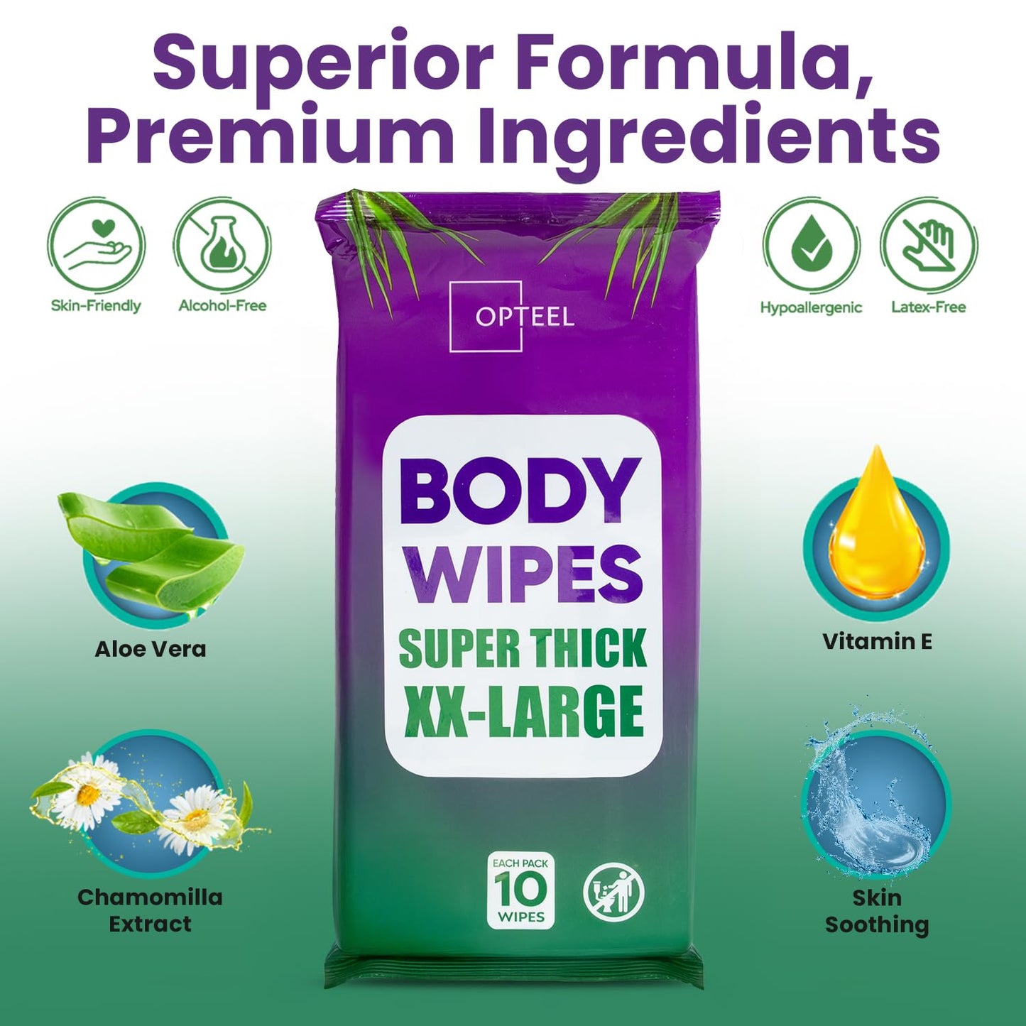 Thick & Large Body Wipes for Adults Bathing No Rinse – Shower Wipe, Ideal for Men, Women & Elderly – Soft & Gentle, Travel Wipes Perfect Alternative to Shower – 8 Packs (80ct)