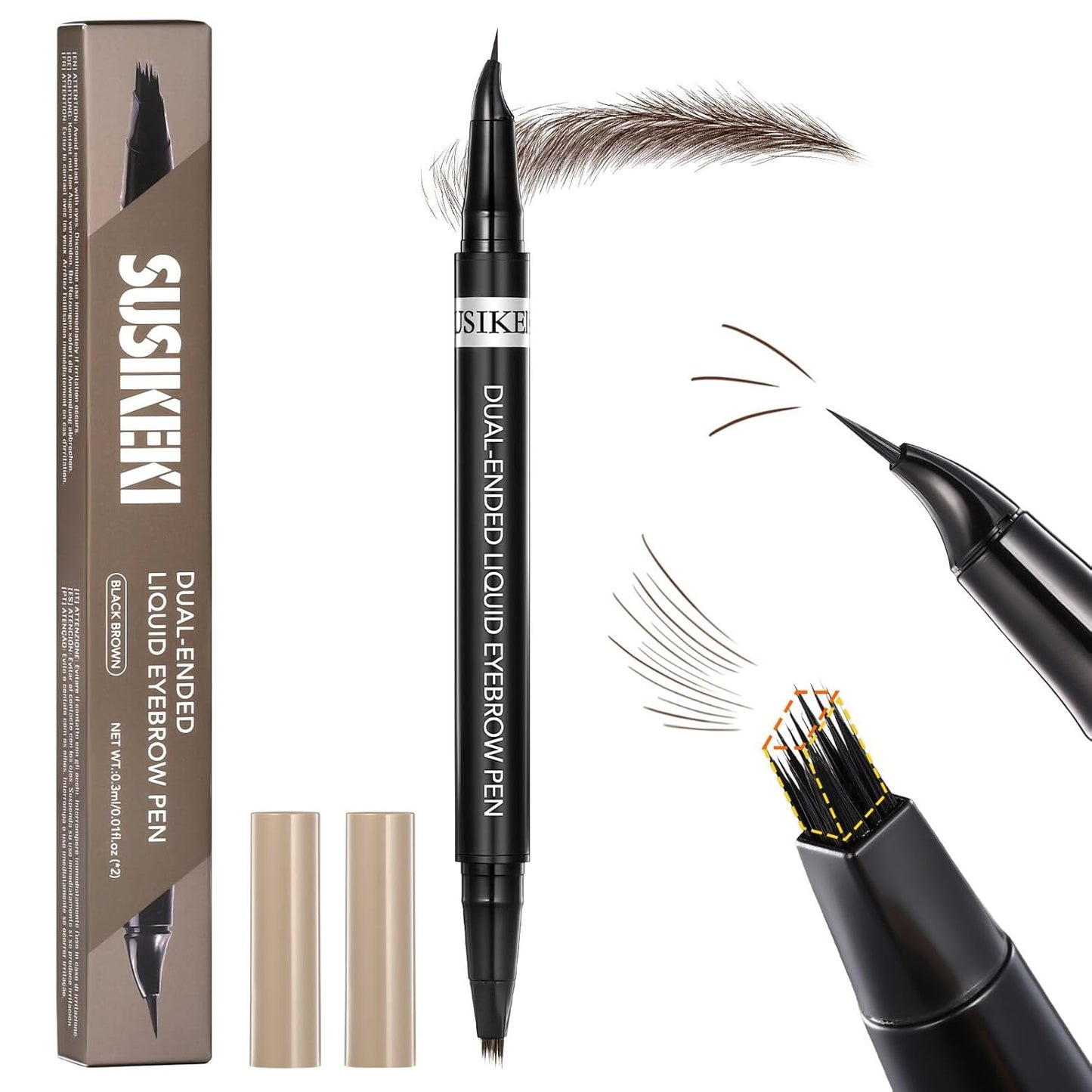 Dual-Ended Microblading Eyebrow Pencil for Women, 2 in 1 Liquid Eyebrow Pencil with Curved Tip and 4D Brow-Fection Microblading Pen, Shaped Fill HairLike Waterproof Lasting Eyebrows 03 Dark Brown