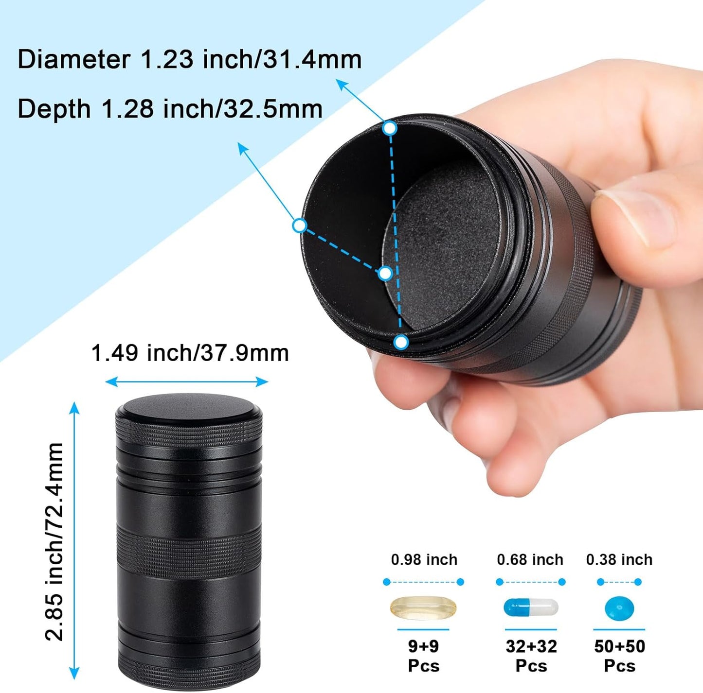 Pill Box 2 Times A Day Daily Waterproof AM PM Metal Pill Case - Travel Pill Container Twice A Day with 2 Compartment, Portable Medicine Organizer Holder for Vitamin, Fish Oils, Supplements