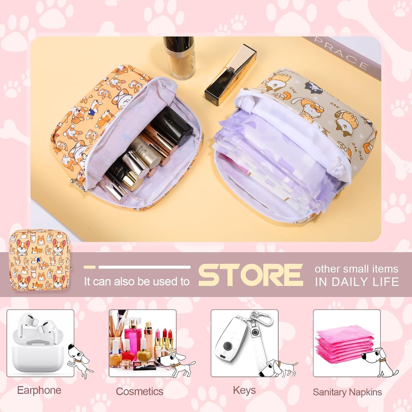 Period Bag Pouch, Canvas Sanitary Napkin Storage Bag for Girls Womens, Portable Sanitary Napkin Period Pad Pouch for Purse, Small Make Up Bags(Black Diamond)