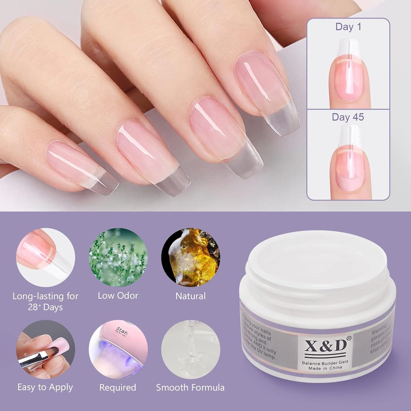 X&D Poly Gel Nail Kit 5 Colors Natural Clear Poly Nail Gel Kit Nail Extension Builder Nail Gel with Nail Glue Gel,Dual Forms, Nail Forms, Brush, File Set