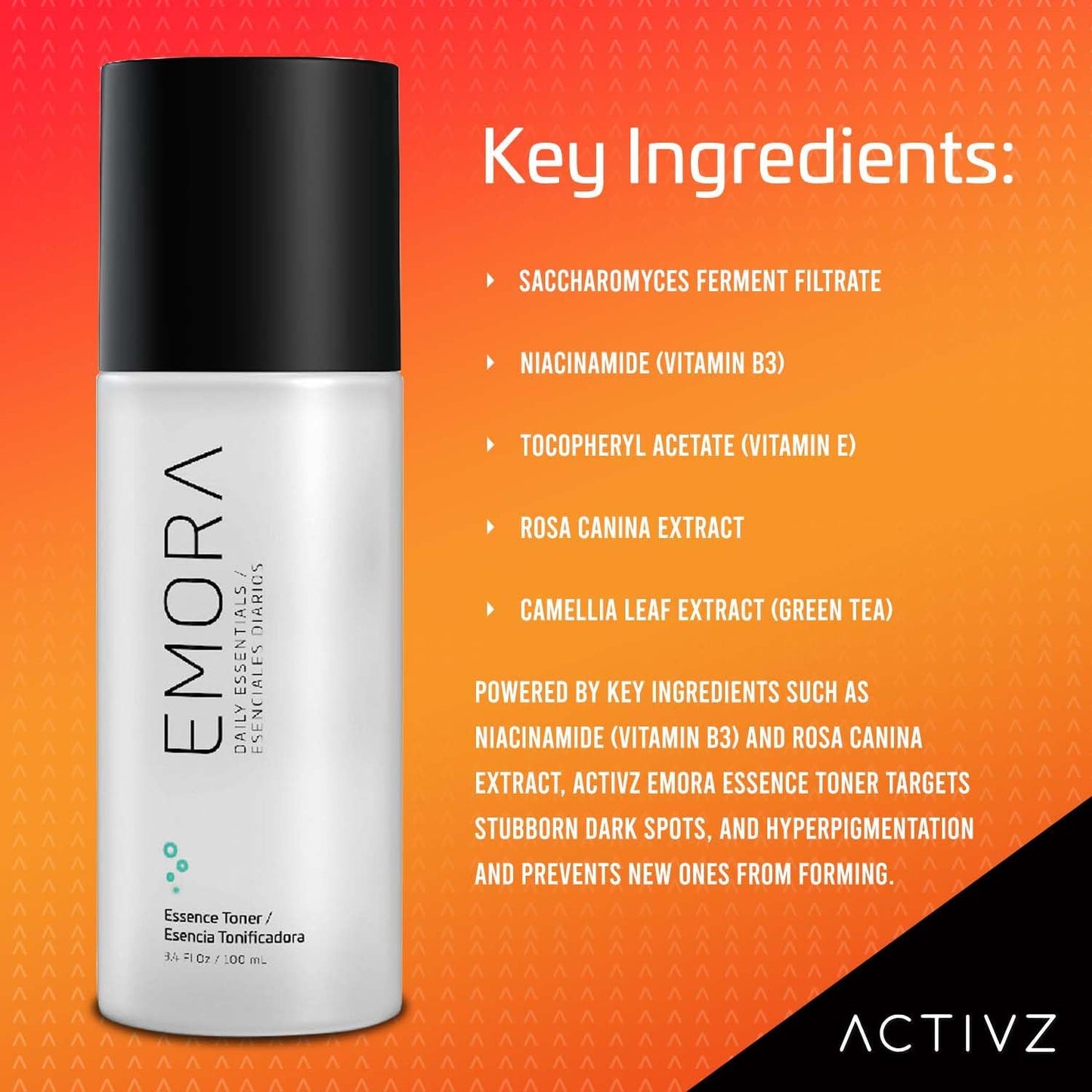 ACTIVZ Emora - Essence Toner with Rice Water - Refines Pores, Nourishes Skin - Enriched with Vitamin B3, Green Tea, and Ferment Filtrate - 100ml