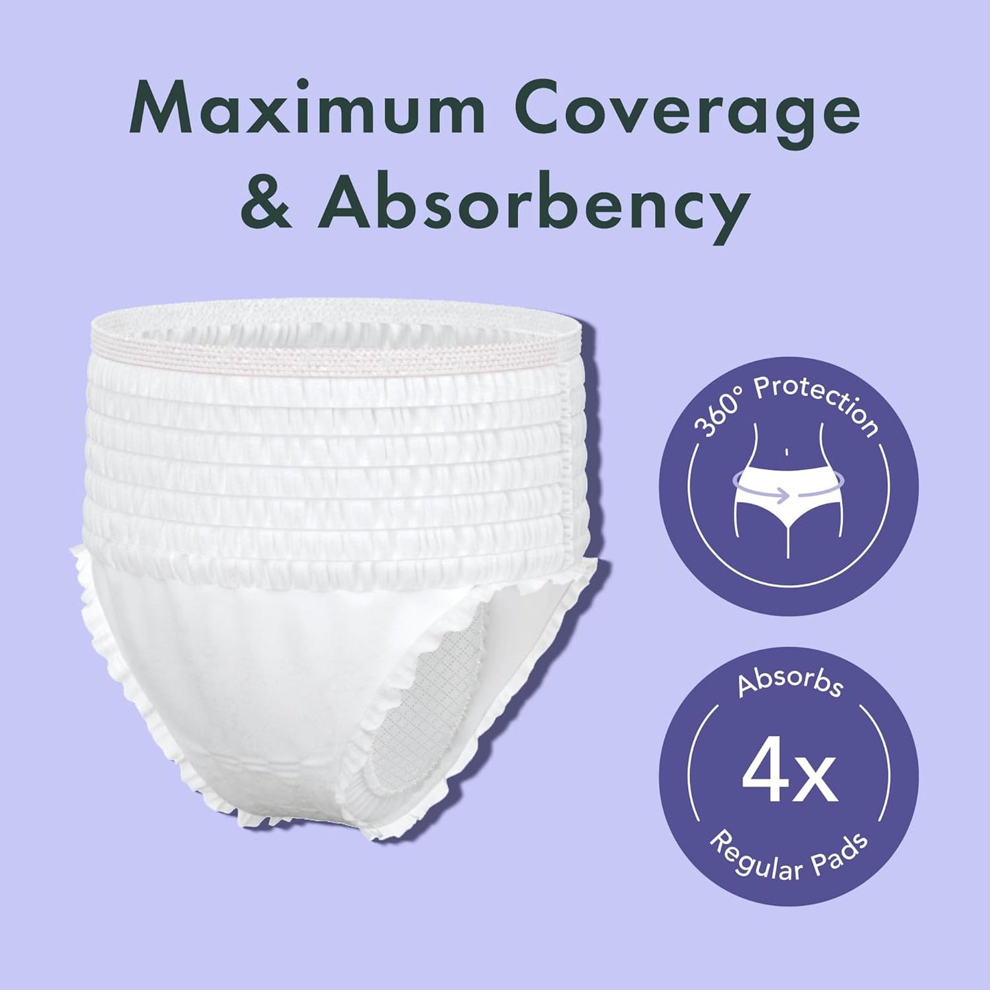 Rael Disposable Underwear for Women, Organic Cotton Cover - Postpartum Essentials, Leak Locker, Unscented, Maximum Coverage (Size S-M, 20 Count)