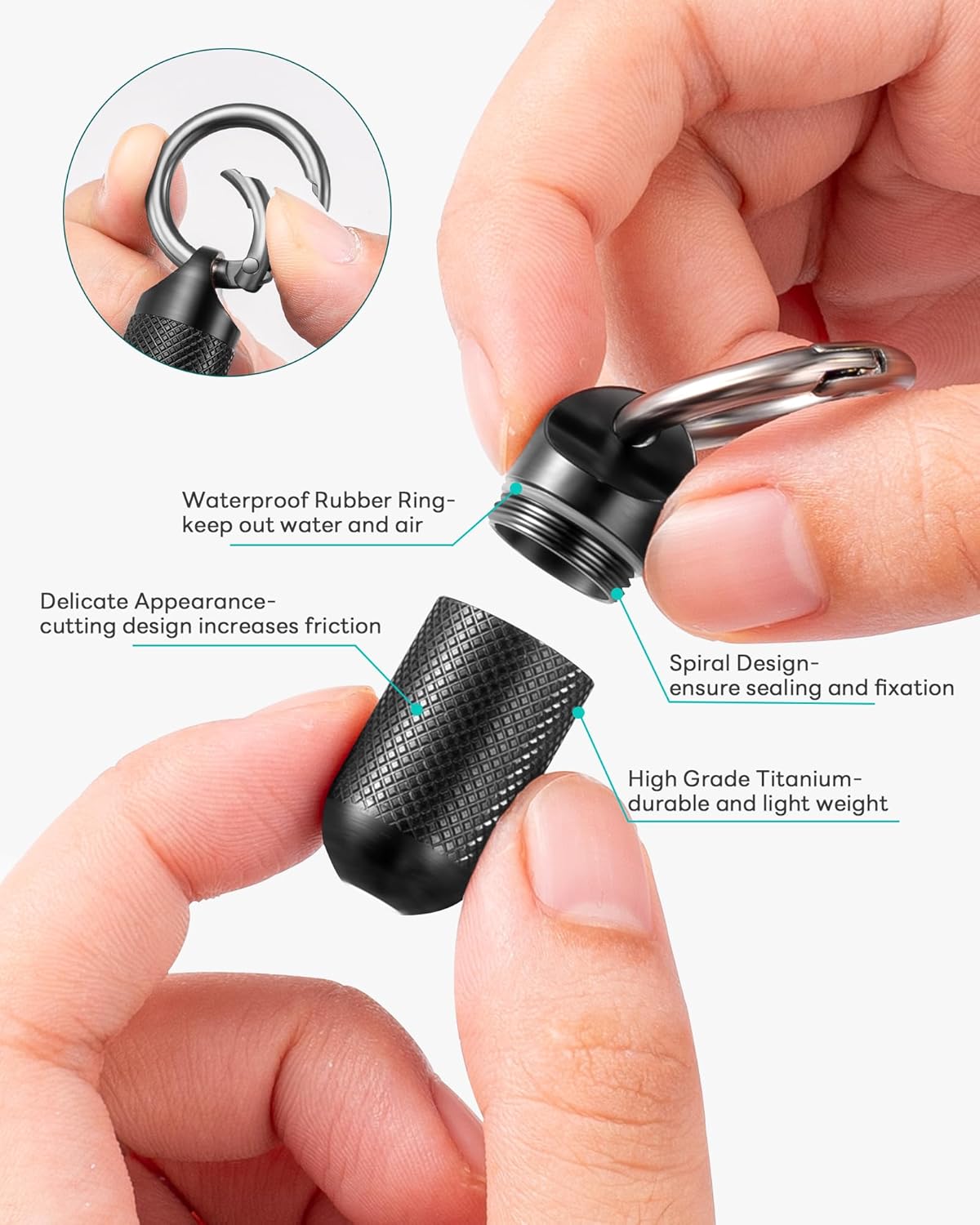 TISUR Small Pill Keychain Container, Mini Portable Titanium Keychain Pill Holder, Pocket Travel Bottle Metal Purse Box Case Black (Small Black-0.51inch)