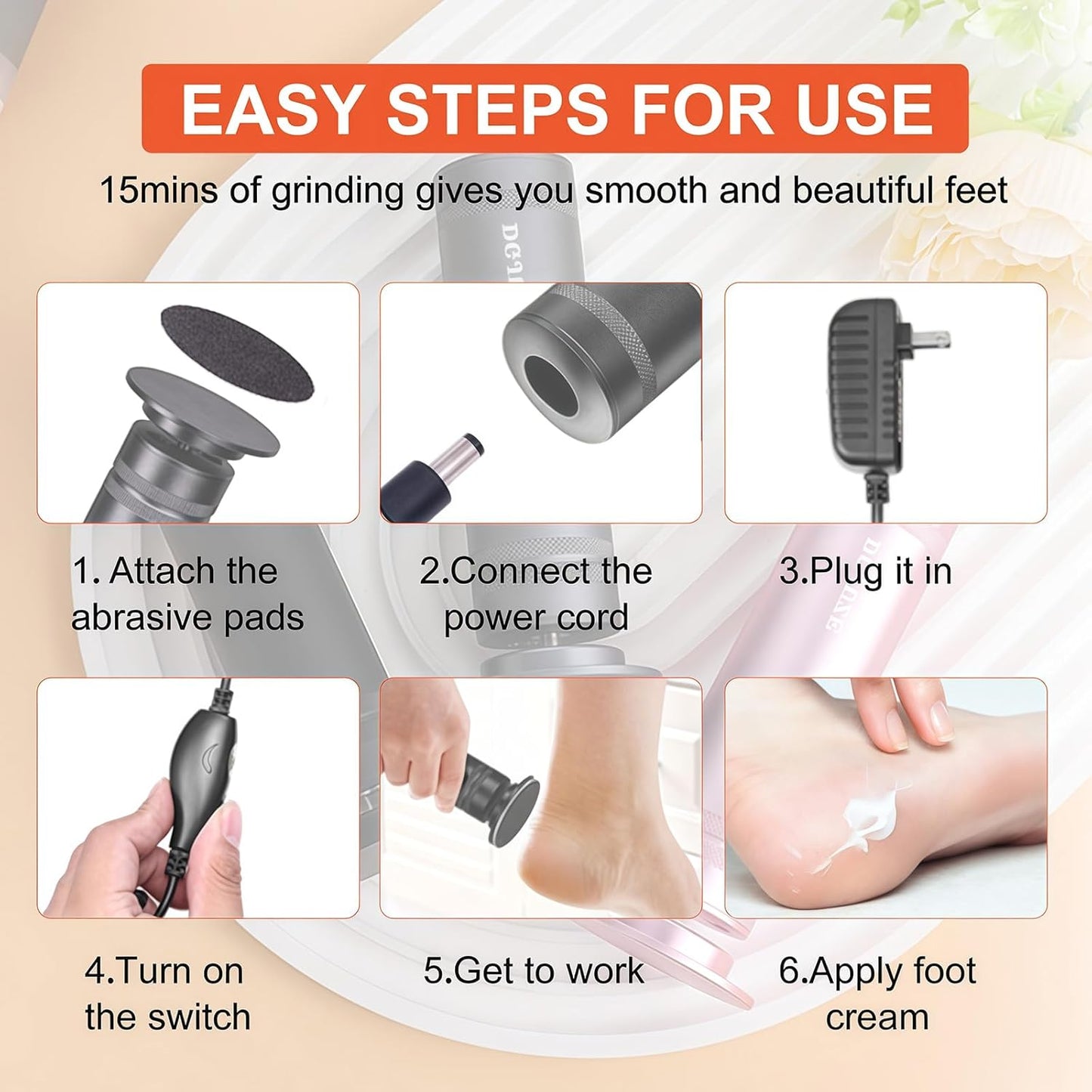 PowerPro Electric Foot Callus Remover,36W Professional 1200rpm Adjustable Speed Metal Body Heavy Duty Grinder for Dead Skin,Automatic Foot Sander with 60pcs Sandpaper Pads(Grey)