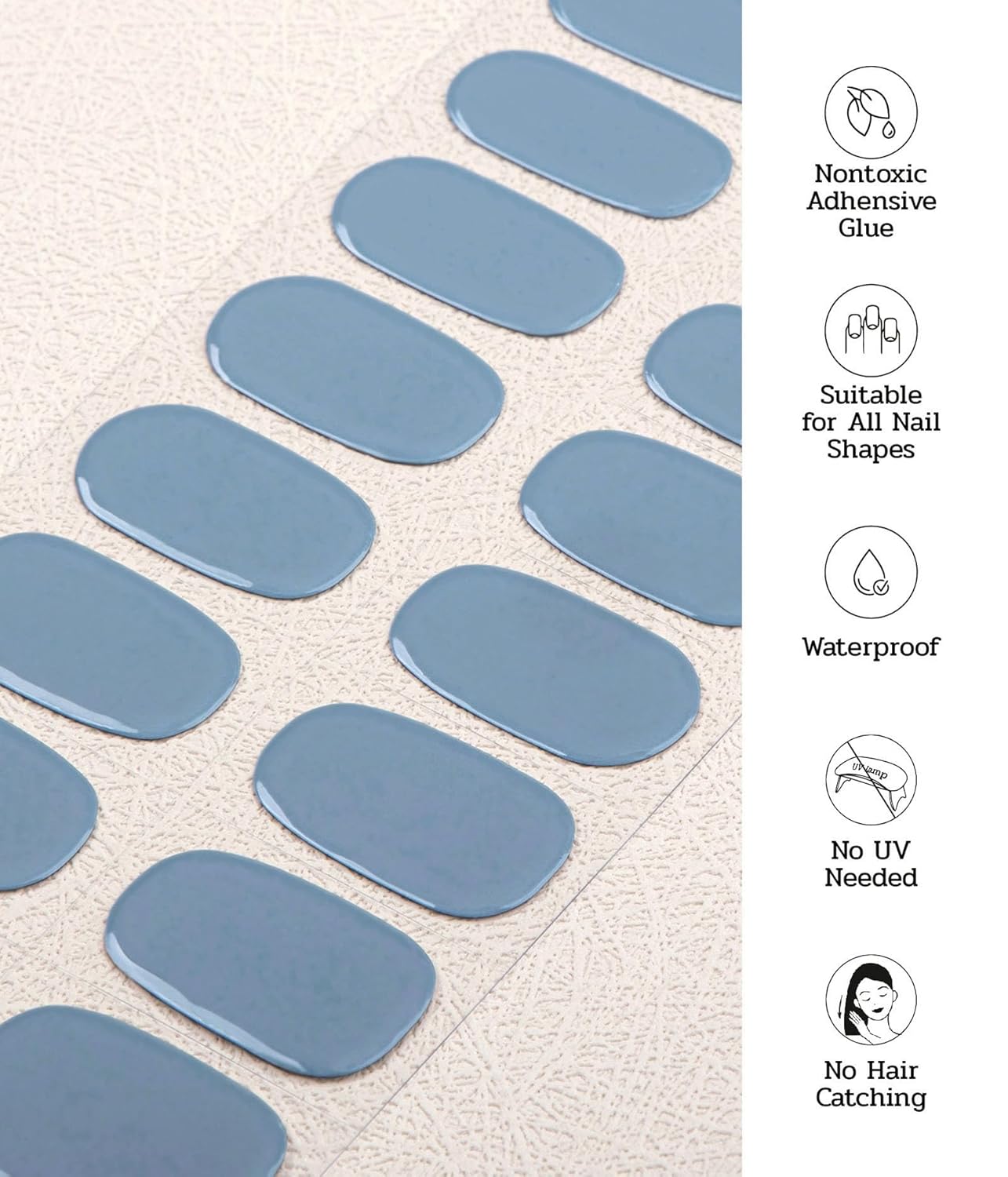 Nail Polish Strips - 22 Pcs Salon Quality Gel Nail Stickers - Long Lasting Wraps (Blue Hour IceBurg)
