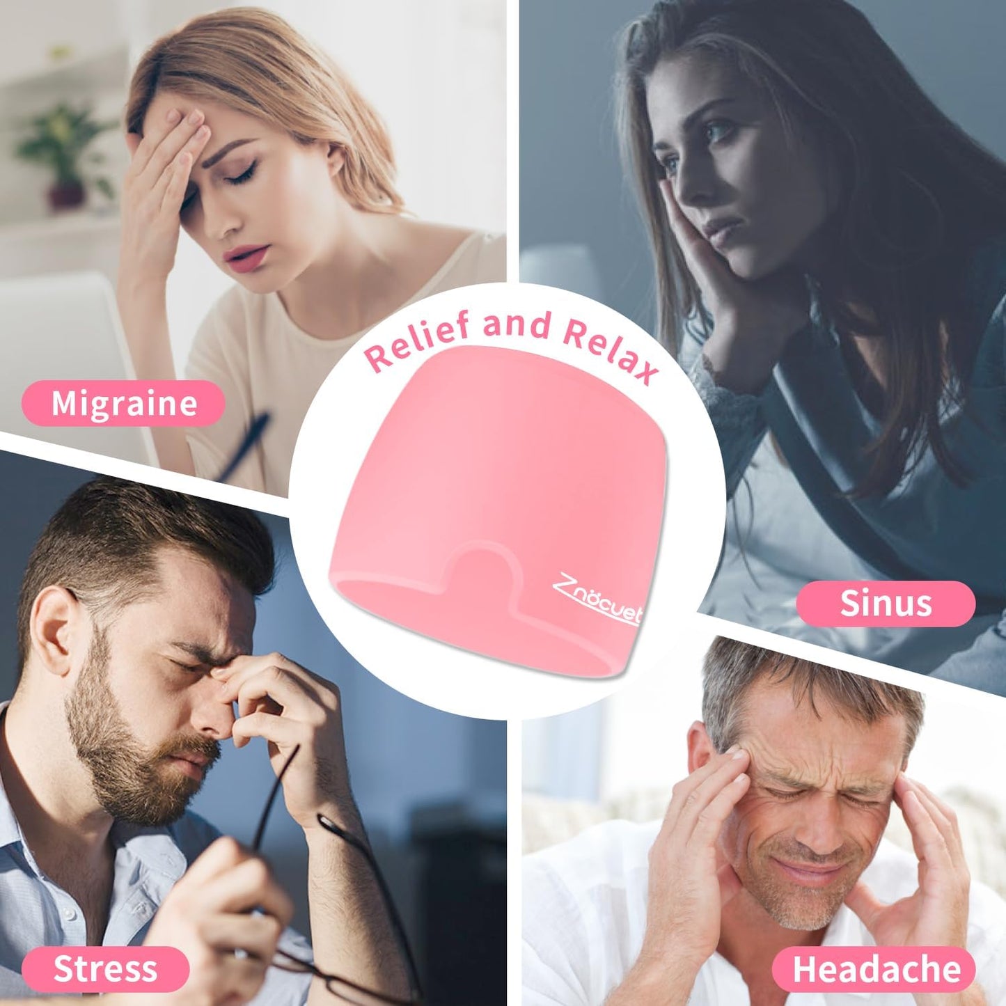 ZNÖCUETÖD Migraine Headache Relief Cap Hat Full Head ice Pack Wrap Cooling Gel Ice Beanie Cold Cap Hot/Cold Compress Therapy for Sinus, Stress, Tension, Head Pain Relief, Women