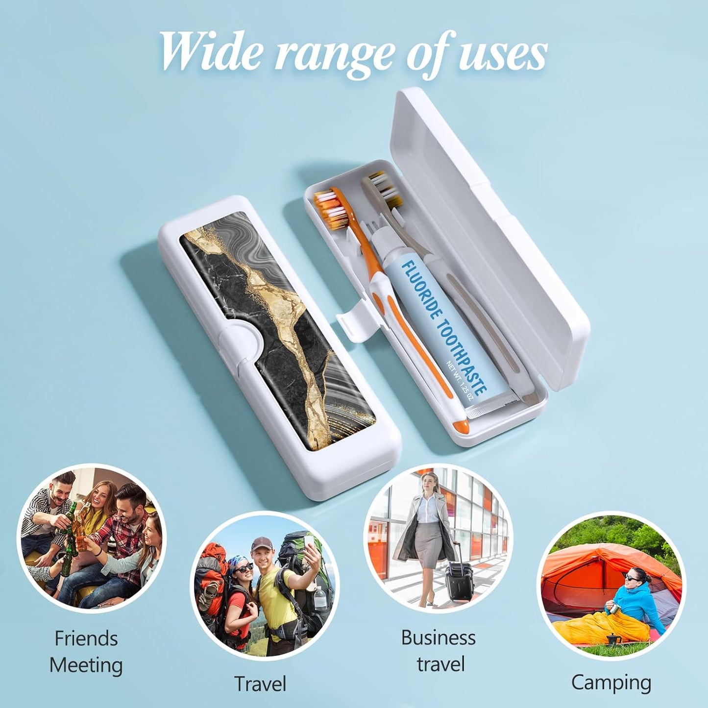 Toothbrush Travel Case - Colorful Pattern, Holder and Covers for Toothbrushes, Includes Tongue Scraper Case