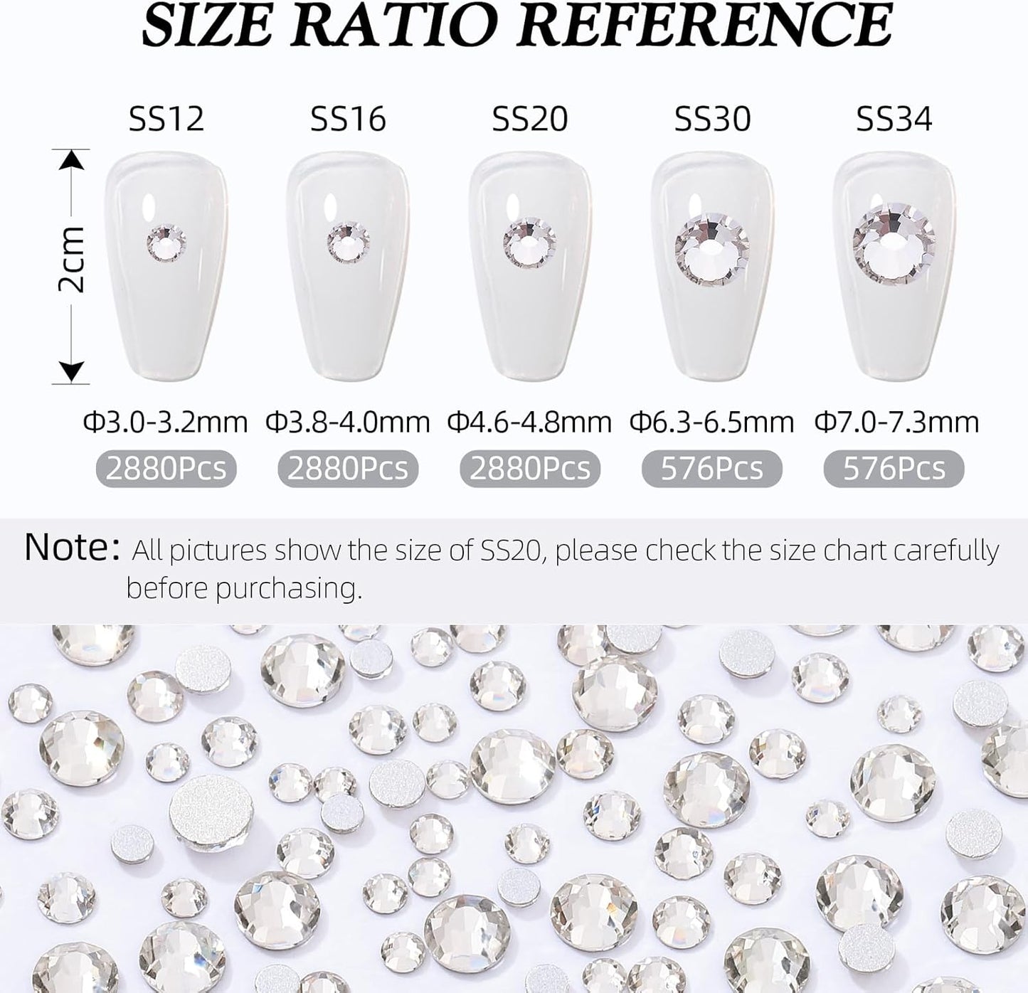 Crystal Clear Flatback Rhinestones, Glass Rhinestones for Nail Art and Craft, Glue Fix, Loose Crystal Gemstones(Crystal, SS16, 2880pcs, 3.8-4.0mm)
