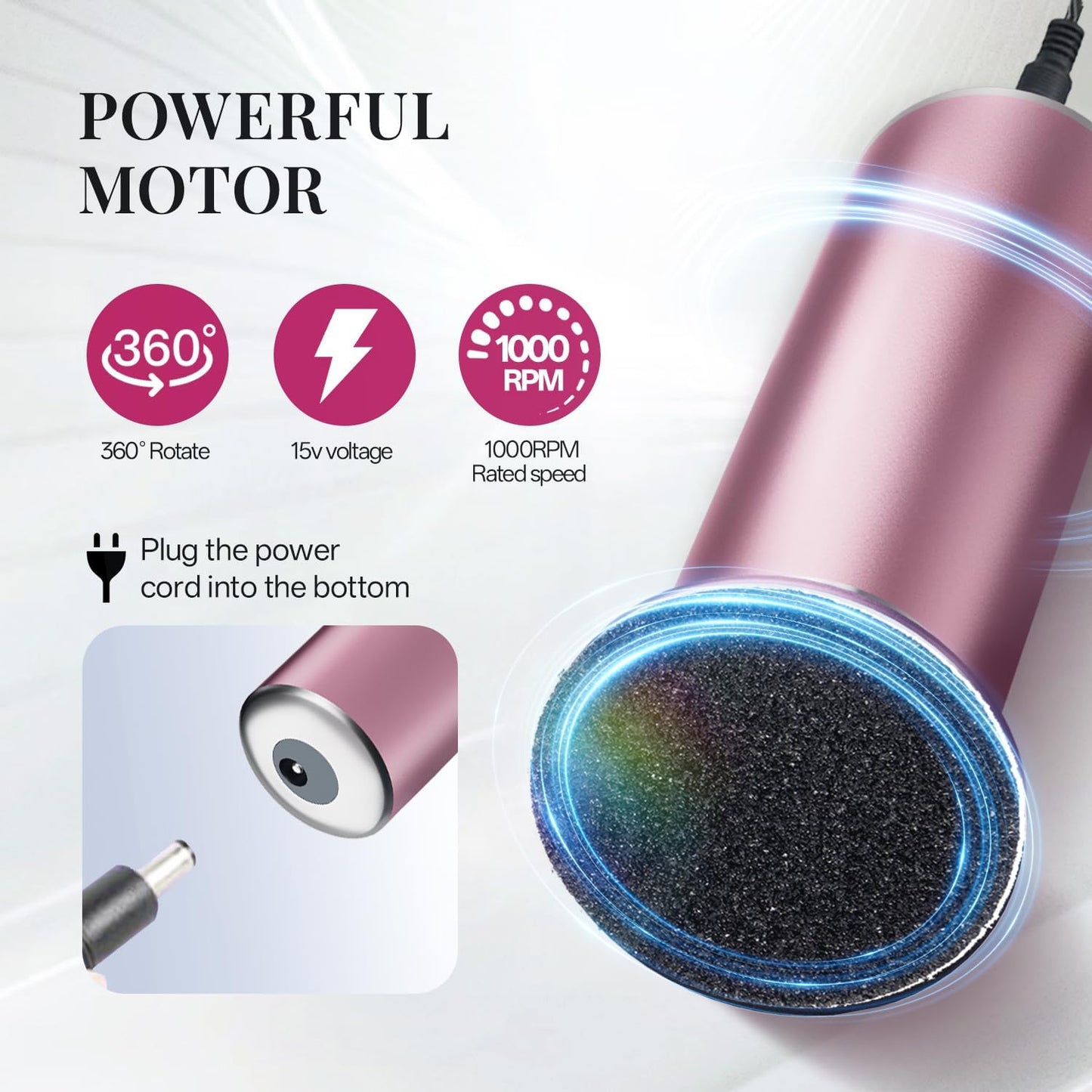 krofaue Electric Foot File Remover Callus Adjustable Speed File Grinder, Professional Summer Pedicure Tool with 60pcs Replacement Sandpaper Disks for Skin and Calluses at Home