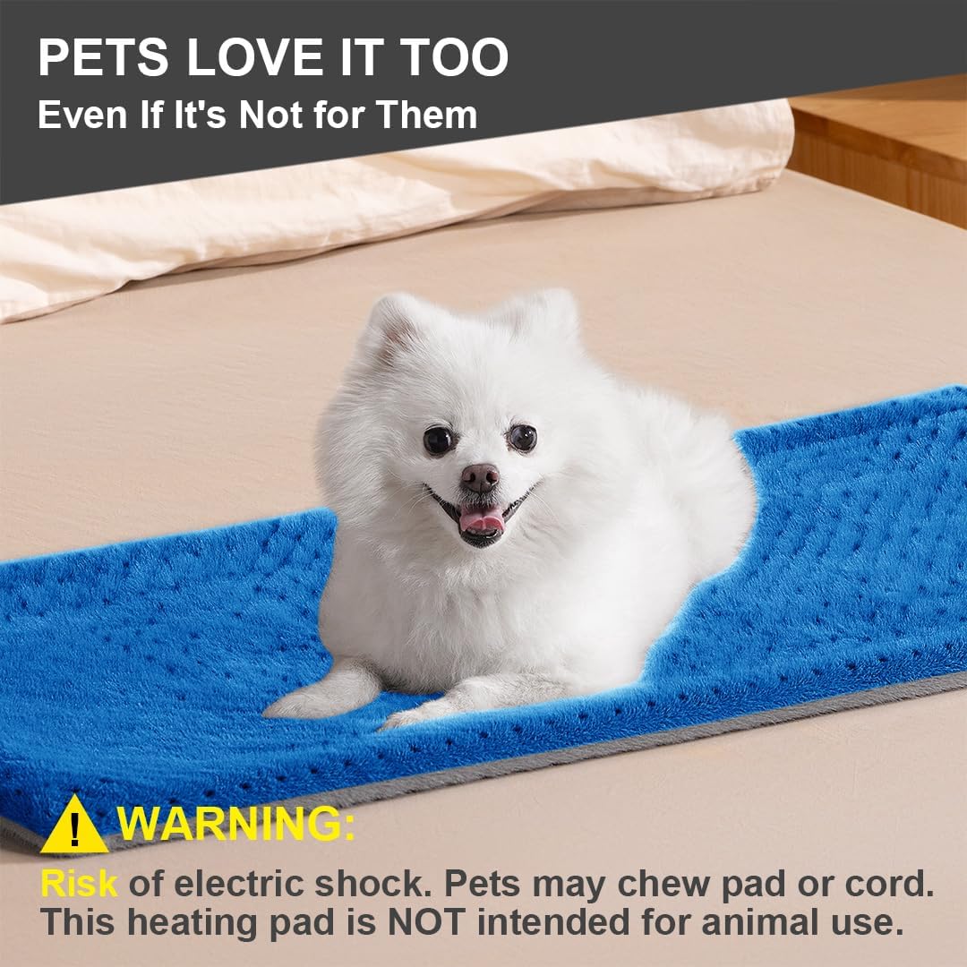 Boncare® 17"x33" Extra Large Heating Pad for Back Pain Relief & Period Cramp Without Auto Shut Off & 5 Auto Shut-Off Timers, 6 Heat Levels 9 Hr Auto Off and 12.6ft Cord Bed Foot Warmer(Blue)