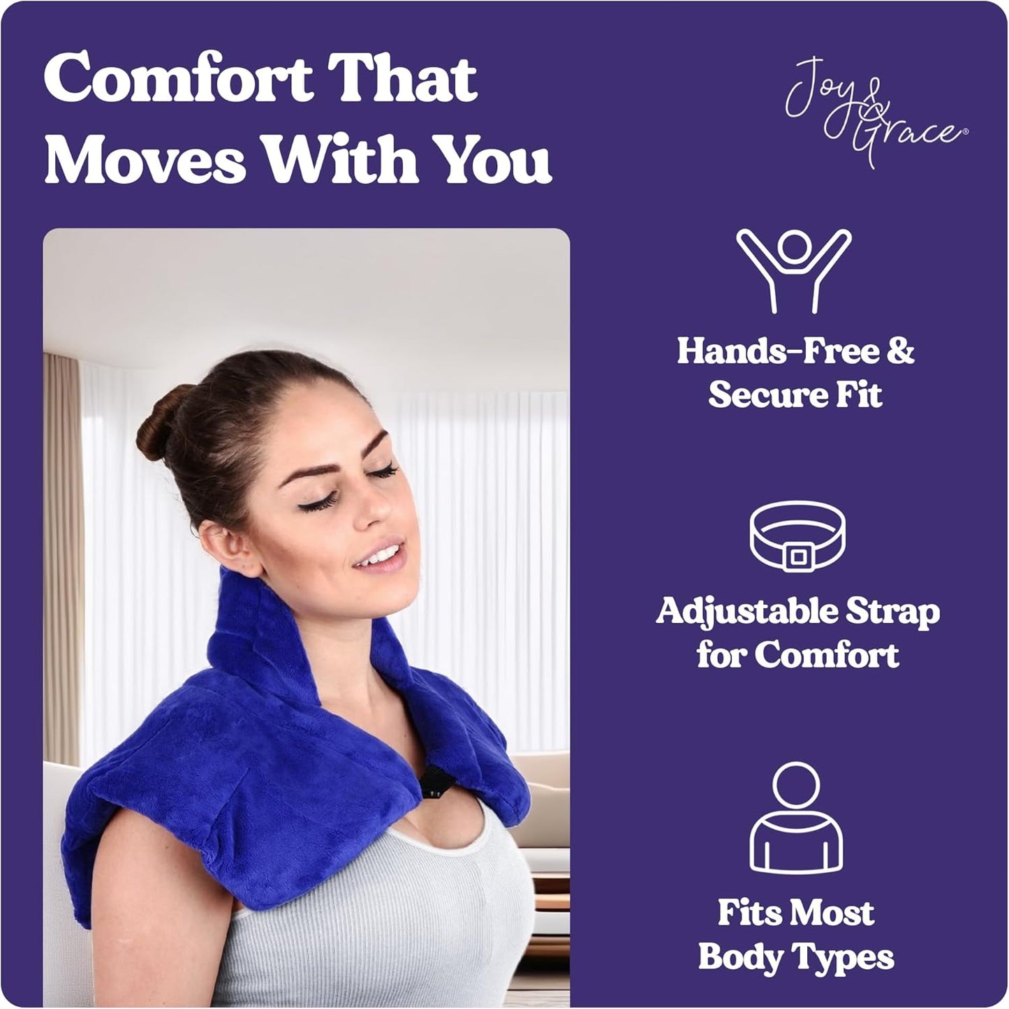 Microwavable Heating Pad for Neck, Shoulders, and Back by Joy & Grace | 5 Lb Weighted Neck & Shoulder Wrap | Moist Heat Therapy Pack for Relaxation and Comfort | Soft Micro-Mink Cover | Scented Blue