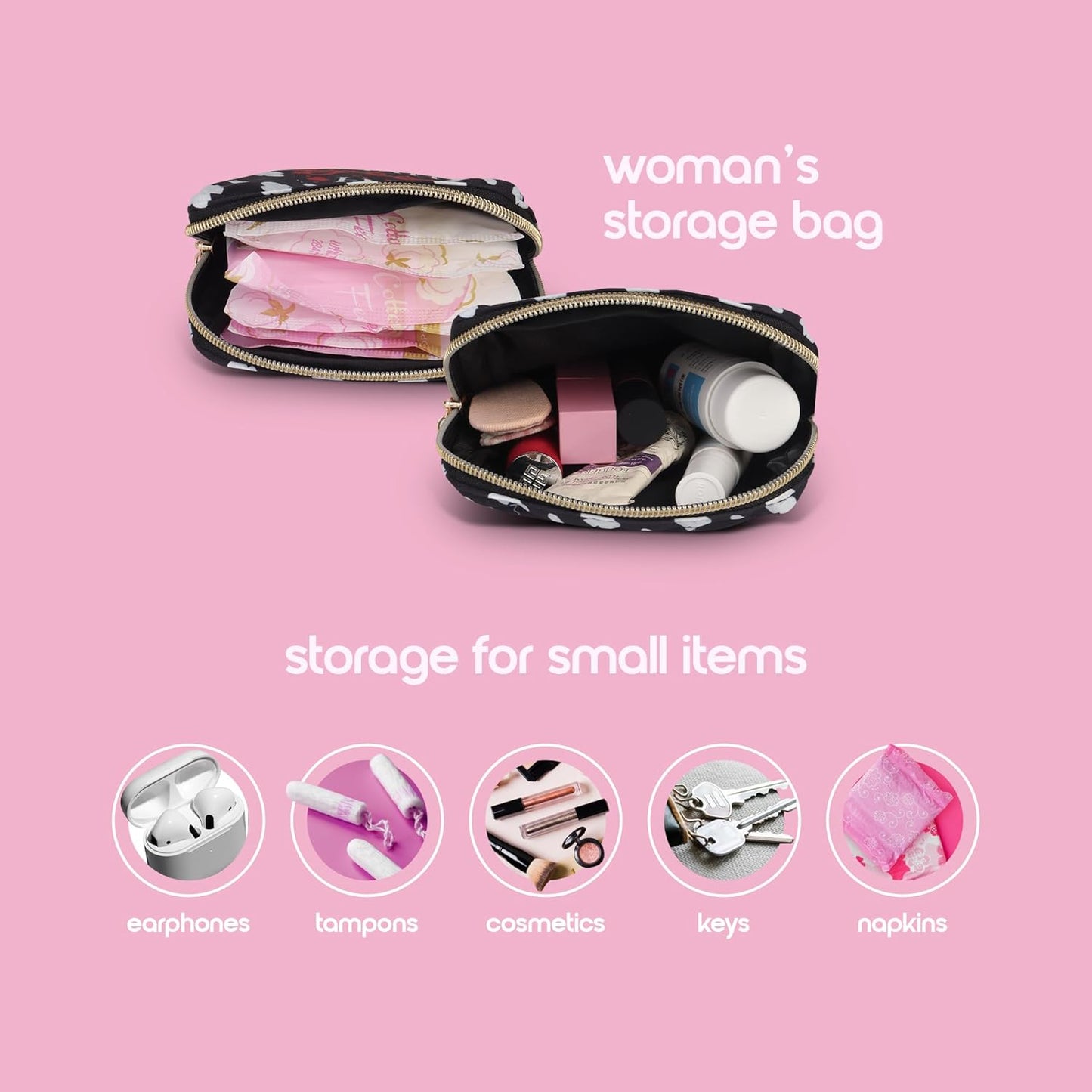 Primo Lines Period Bag - Sanitary Napkin Holder, Waterproof Pad Pouch & Tampon Organizer for Purse & Travel