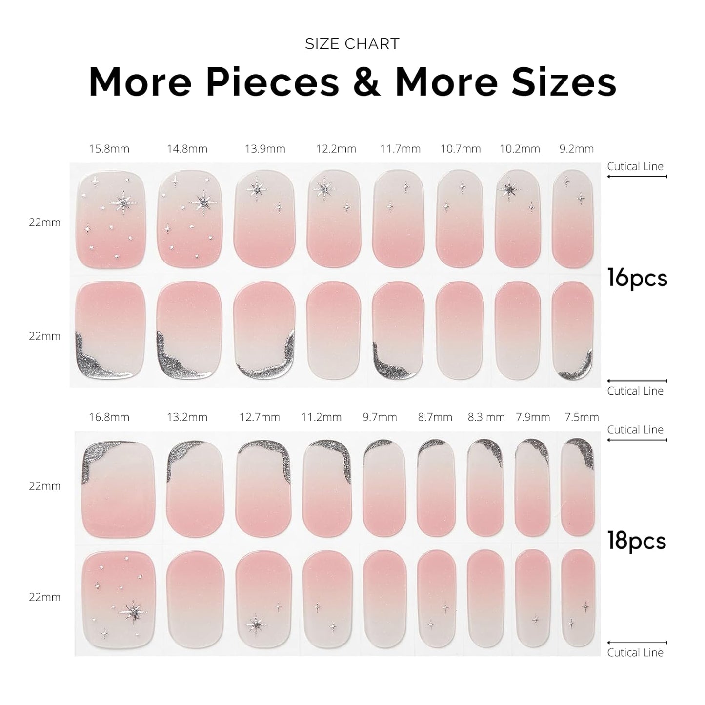 Semi Cured Gel Nail Strips - NAILOG 34 Pcs Gel Nail Stickers Buy 2 Get 1 UV Light | Long Lasting Nail Wraps with Glossy Gel Finish Clear Pink, Star River