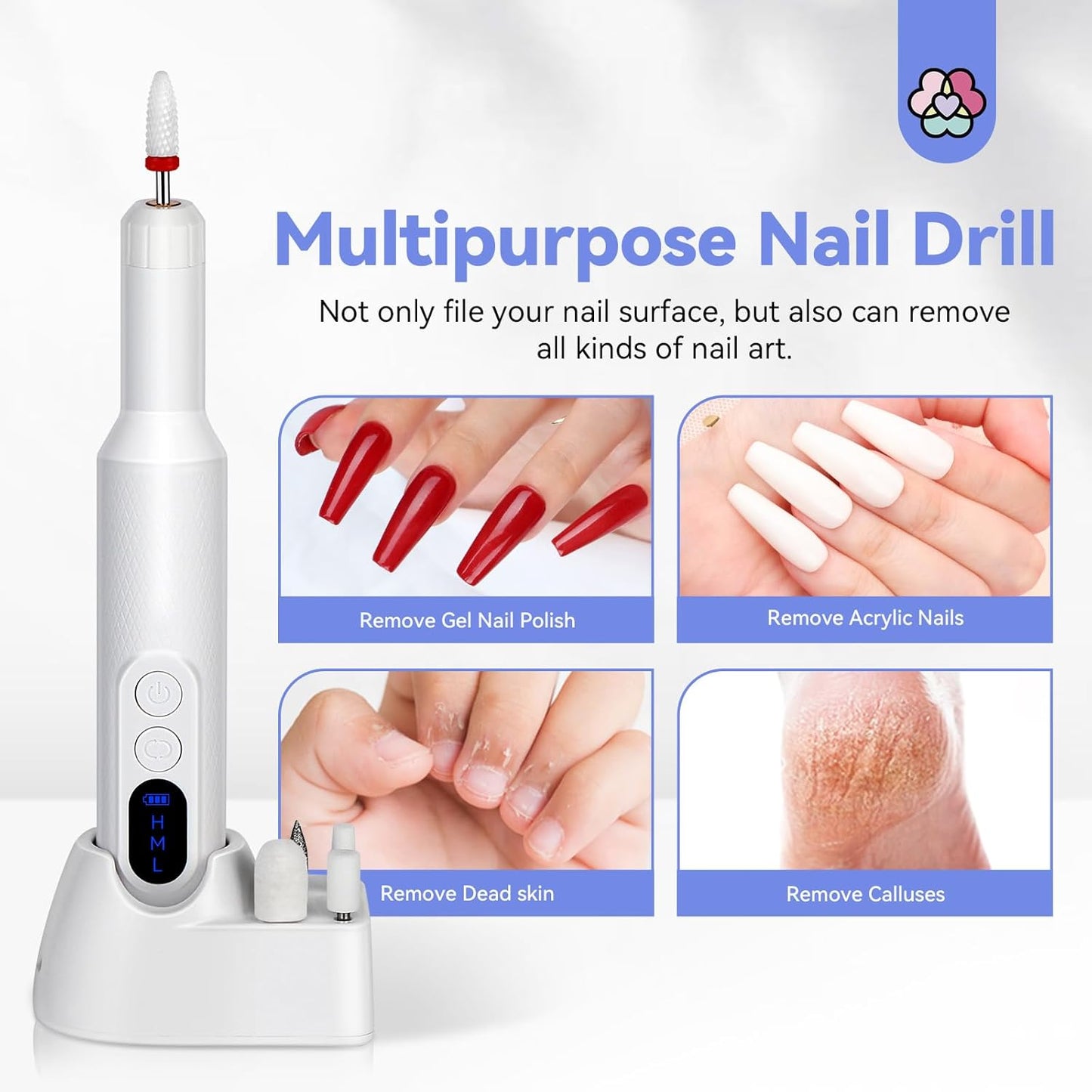 SAVILAND Electric Nail File: 2024 Flawless White Nail Drill PRO&Portable with12 Basic Nail Drill Bits| Nail Art Faster Removal，Light Weight &Friendy Nail Supplies&Exquisite Lover Gifts
