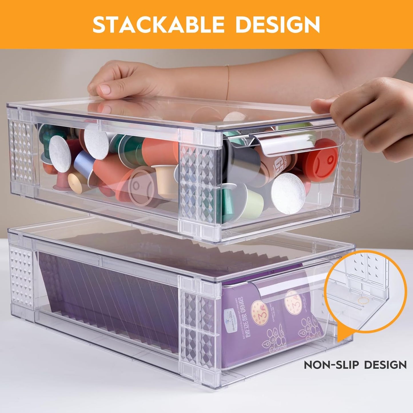 6 Pack Clear Stackable Storage Drawers, 3.95" H Easily Assemble Acrylic Organizer Bins - Multi-Use for Make up, Closet, Pantry, Bathroom, Medicine, Kitchen Cabinet & Undersink Organization