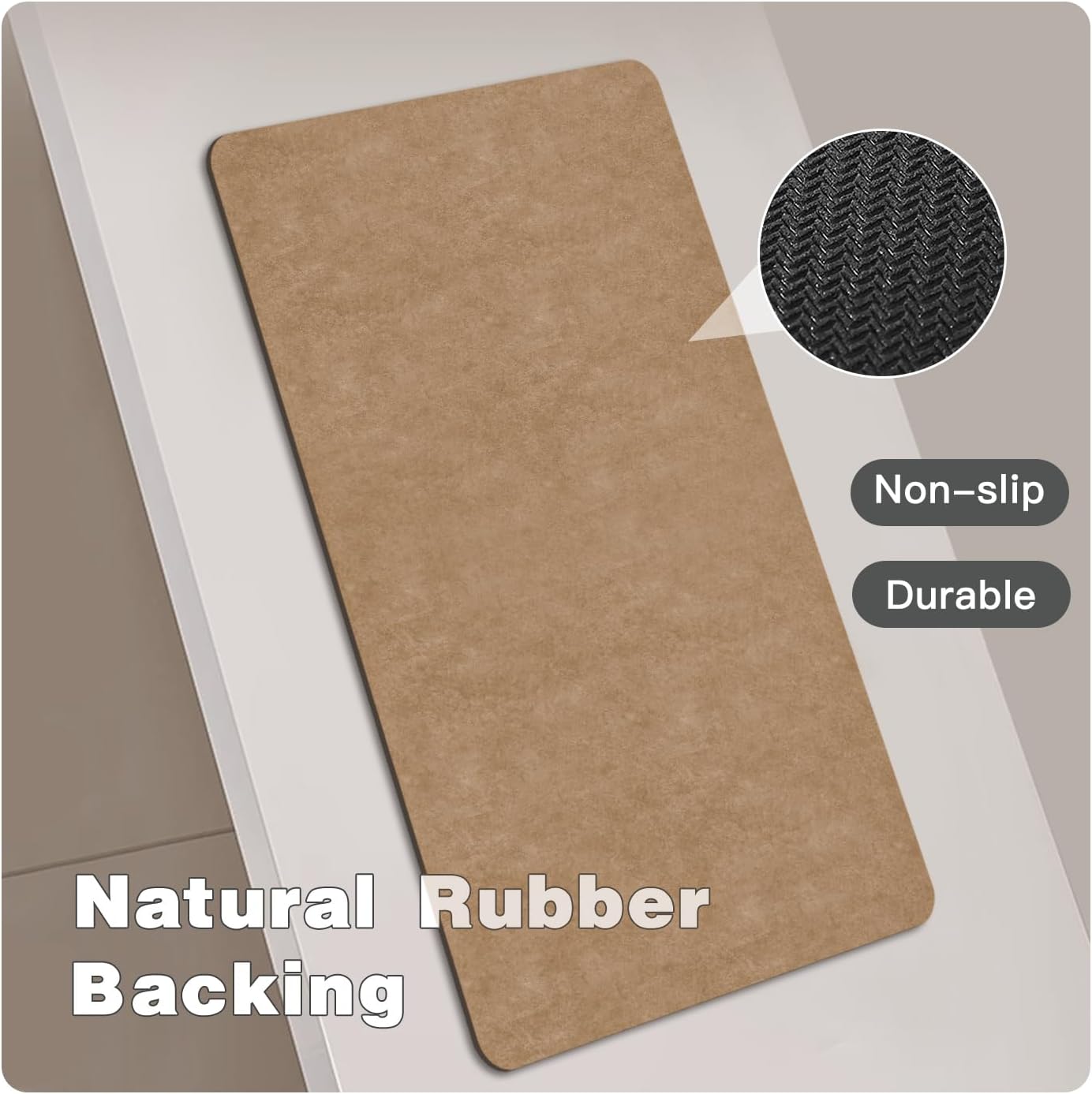Bathroom Mat Quick Dry, Bathroom Rugs Non Slip Washable Thin Absorbent Bath Mat Fits Under Door Bathroom Floor Mat Perfect for Bath, Shower, or Sink 24"x60" Camel