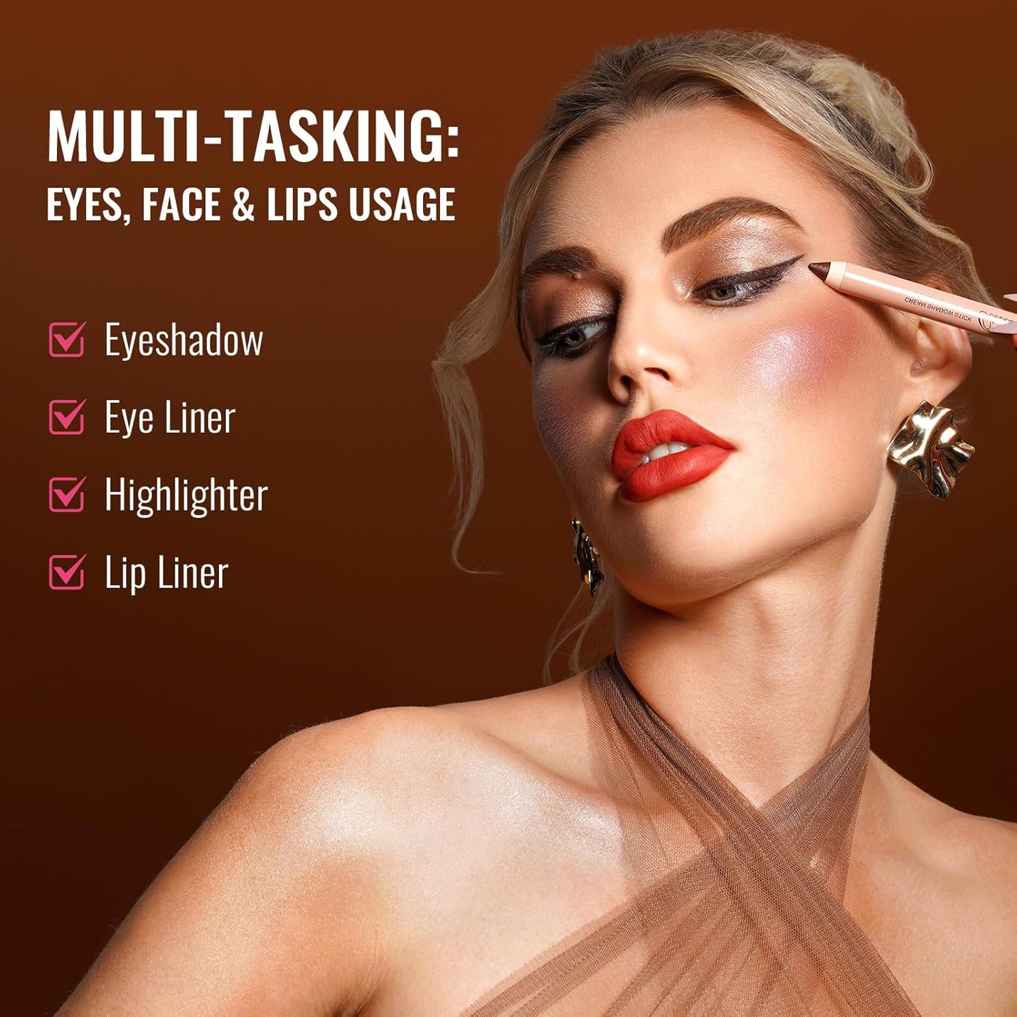 Oulac Nude Gold Eyeshadow Stick - Highly Pigmented Eye Shadow Pencil Waterproof & Long Lasting, Shimmering Glitter Finish, Blendable Eyes Makeup, Vegan Beauty 3.8g, (11) Golden Hour