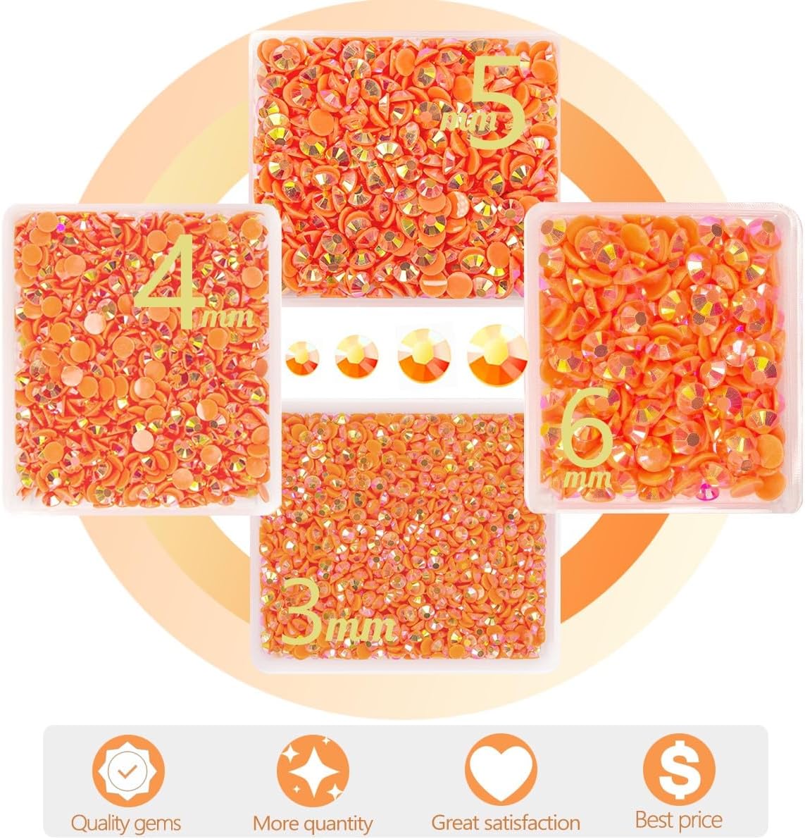 Neon Orange AB Resin Rhinestones for Bedazzling Crafting 3mm 4mm 5mm 6mm Orange Red Flatback Jelly Stones Bulk Diamonds Gems for Nails Face Eyes Makeup Tumblers Bottles DIY Crafts Clothes Shoes