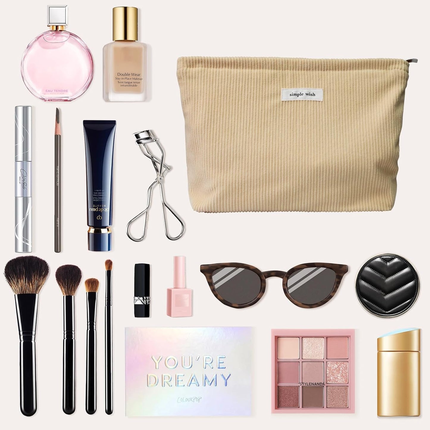 Wudygirl Makeup Bag Large Capacity Cosmetic Bag Travel Makeup Pouch Cute Toiletry Bag for Women Makeup Bag Organizer Handbags Purses Zipper Pouch Corduroy (Light Yellow)